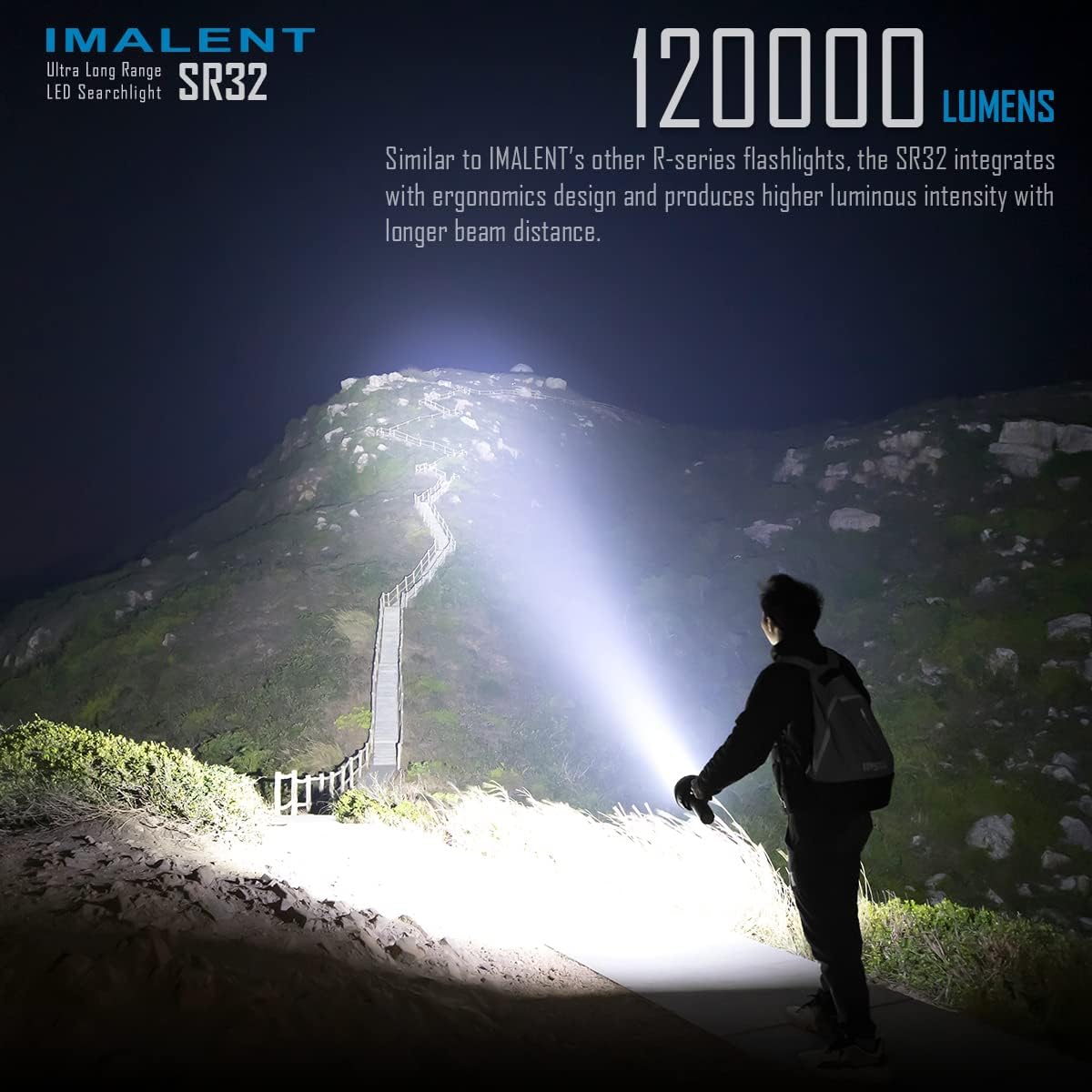 ايمالينت مصباح يدوي SR32 بسطوع 120000 لومن، 32 مصباح LED عالي السطوع XHP 50.3، شحن سريع PD 100 واط، شاشة OLED، مصباح كشاف محمول باليد فائق السطوع للتخييم والبحث في الهواء الطلق