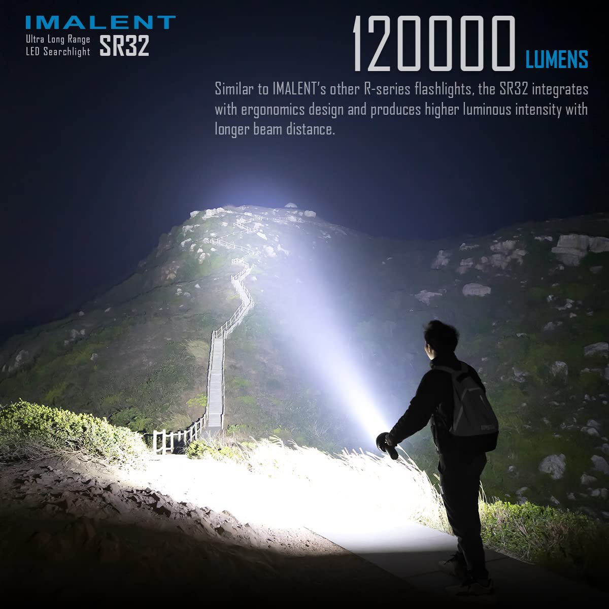 ايمالينت مصباح يدوي SR32 بسطوع 120000 لومن، 32 مصباح LED عالي السطوع XHP 50.3، شحن سريع PD 100 واط، شاشة OLED، مصباح كشاف محمول باليد فائق السطوع للتخييم والبحث في الهواء الطلق