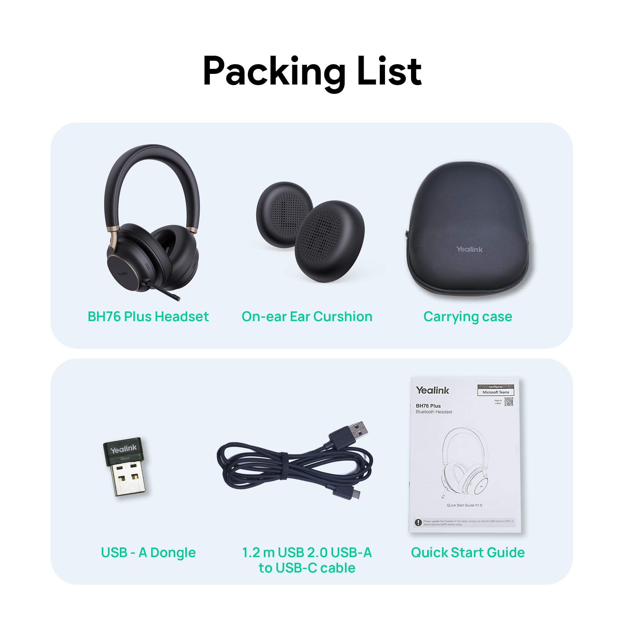 Yealink BH76 Plus UC Black Bluetooth Headset Wireless Headphones