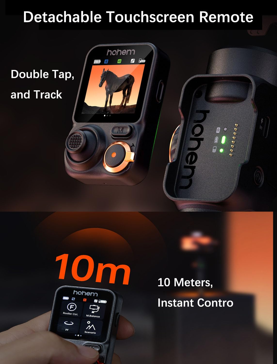 hohem iSteady M7 Gimbal Stabilizer for iPhone, 3-Axis Phone Gimbal with Magnetic AI Tracker Fill Light, Detachable Touchscreen Remote Controller, Built-in Extension Rod, 500g Payload