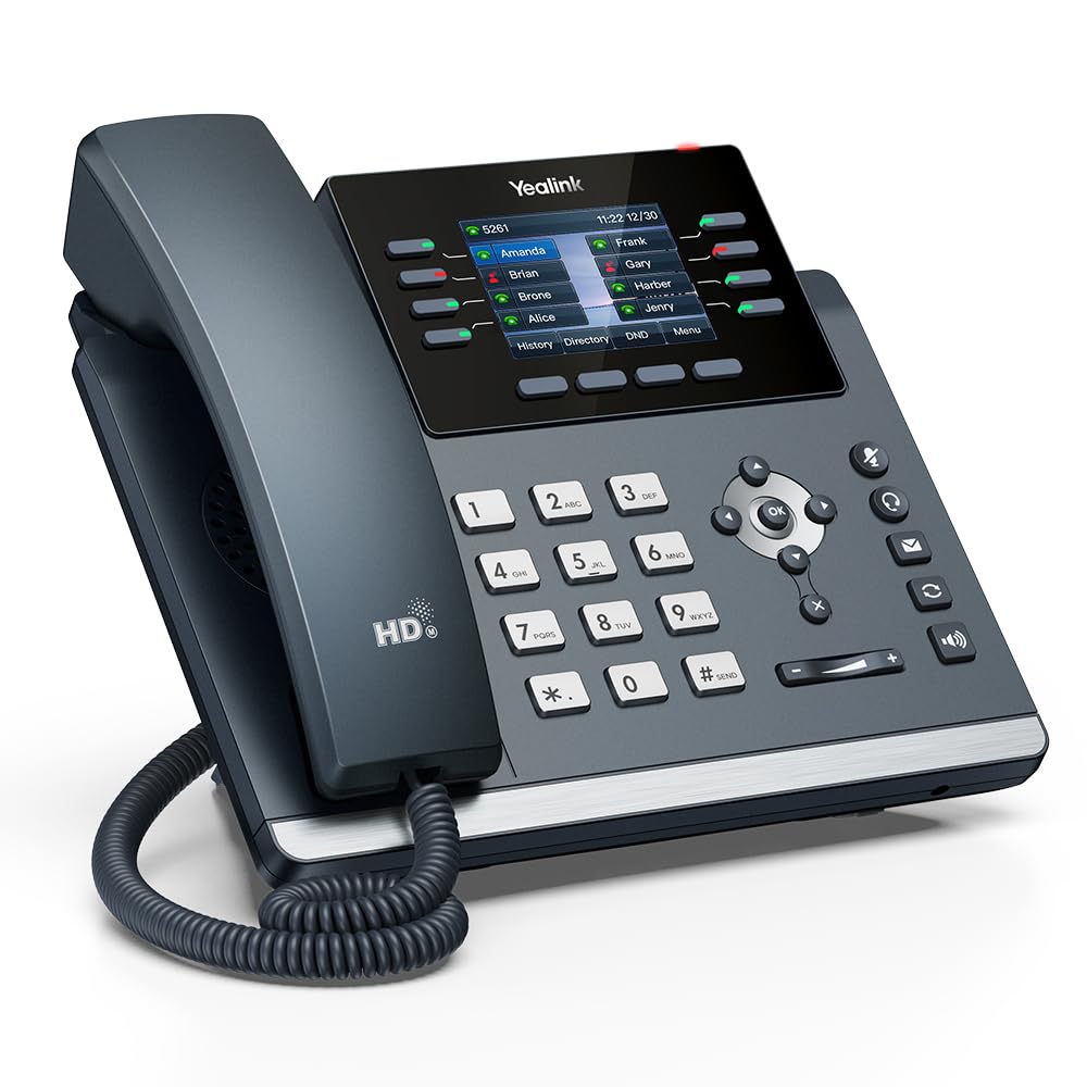يالينك حسابات الصوت عبر بروتوكول الإنترنت SIP-T44U 1301214-12. شاشة ملونة 2.8 انش، محول طاقة PoE غير متضمن، اسود