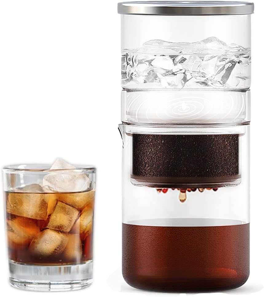 Recafimil 2-in-1 Cold Brew Coffee Dripper 300ml Detachable Glass with Stainless Steel Filter for Home and Office