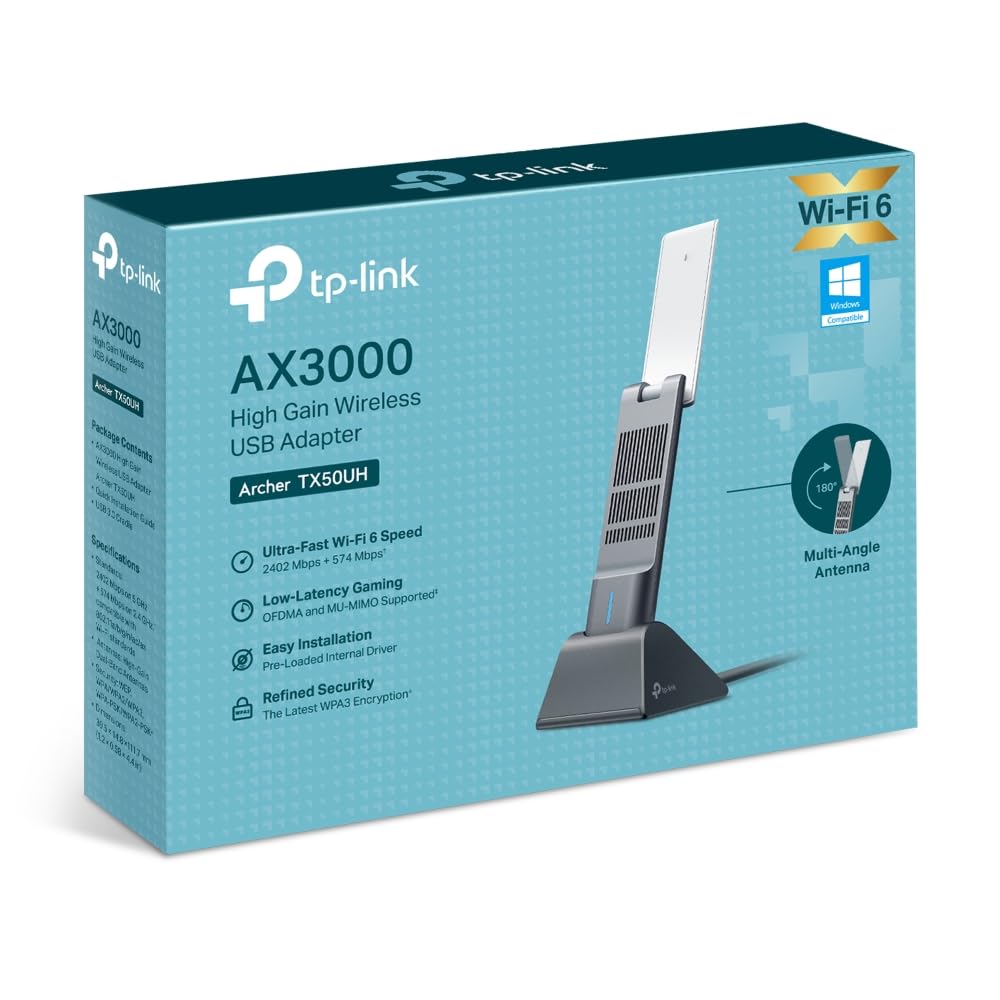 TP-Link Archer TX50UH AX3000 High Gain WiFi 6 Stick Wireless Network Adapter with Dual High Gain Antennas, 2.4GHz 5GHz, WPA3, Windows 11/10