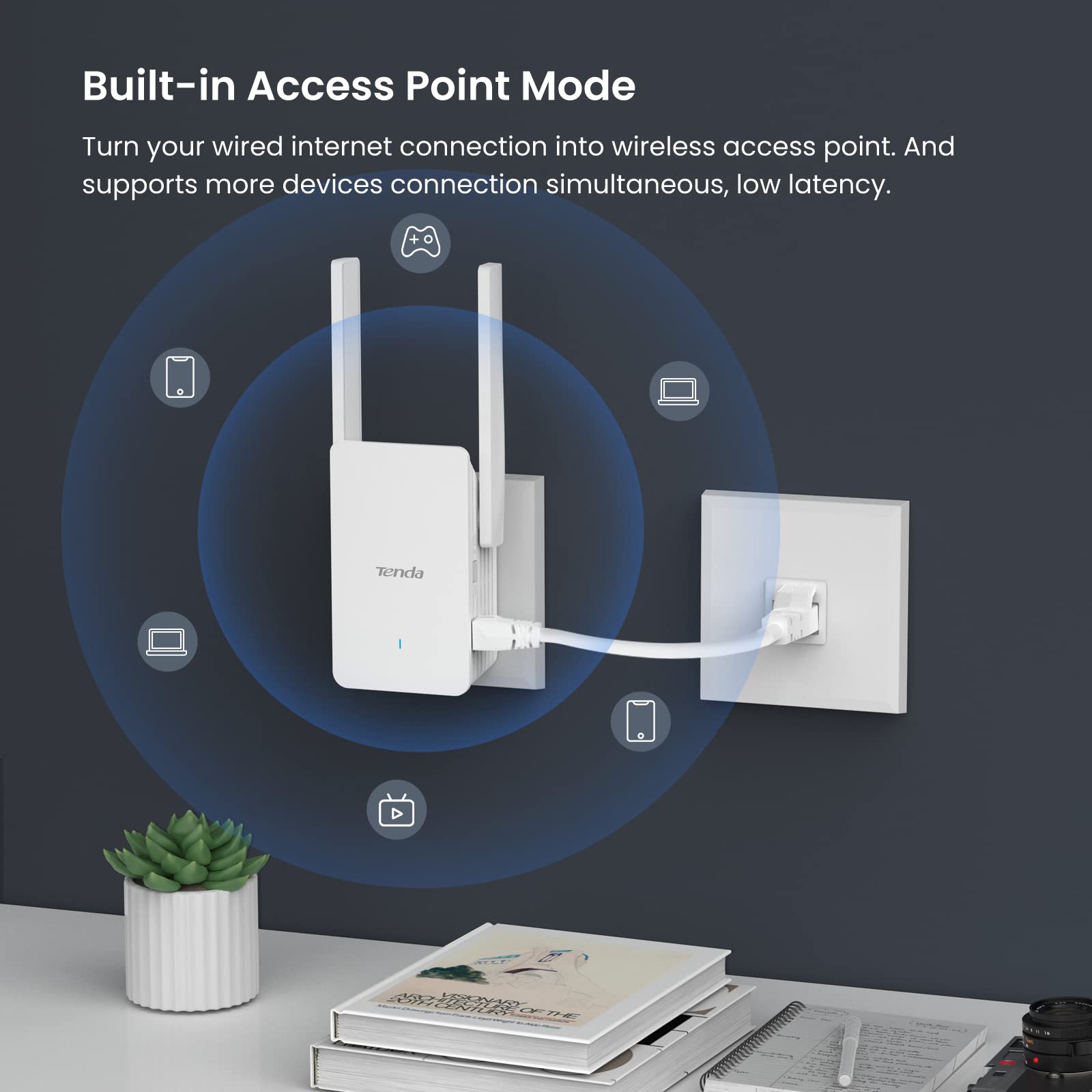 Tenda WiFi Extender Booster, WiFi 6 Booster, AX3000 Dual Band WiFi Extender, WiFi Repeater/Booster with 1 Gigabit Port and 2 High Performance Antennas, Built-in AP Mode, UK Plug (A33)