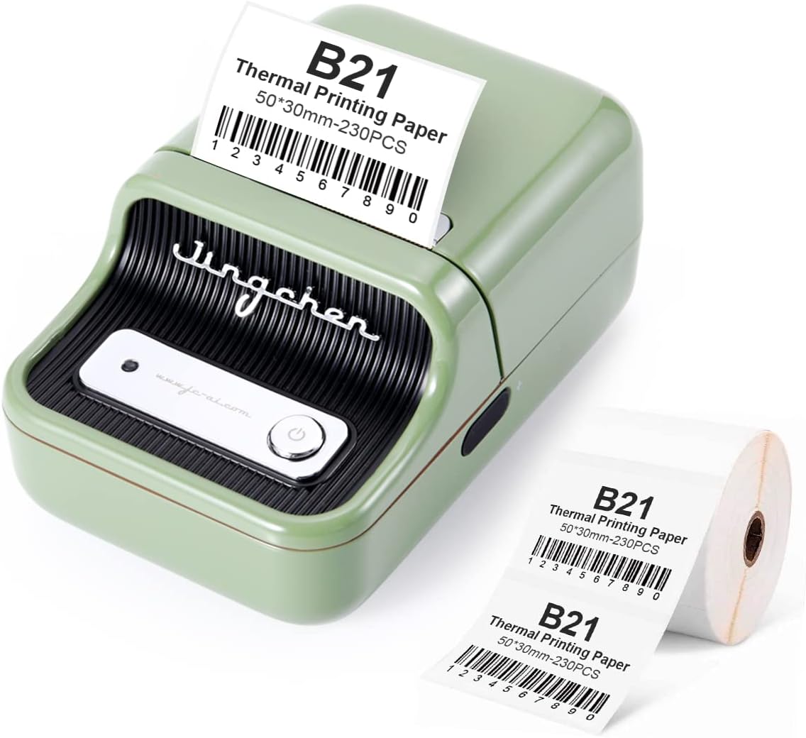 يولينكا طابعة ملصقات 2 انش B21 مع 230 ملصق، طابعة ملصقات حرارية بلوتوث للاعمال الصغيرة، تناسب جميع الاغراض ملصقات الباركود والسعر، متوافقة مع iOS واندرويد (اخضر)