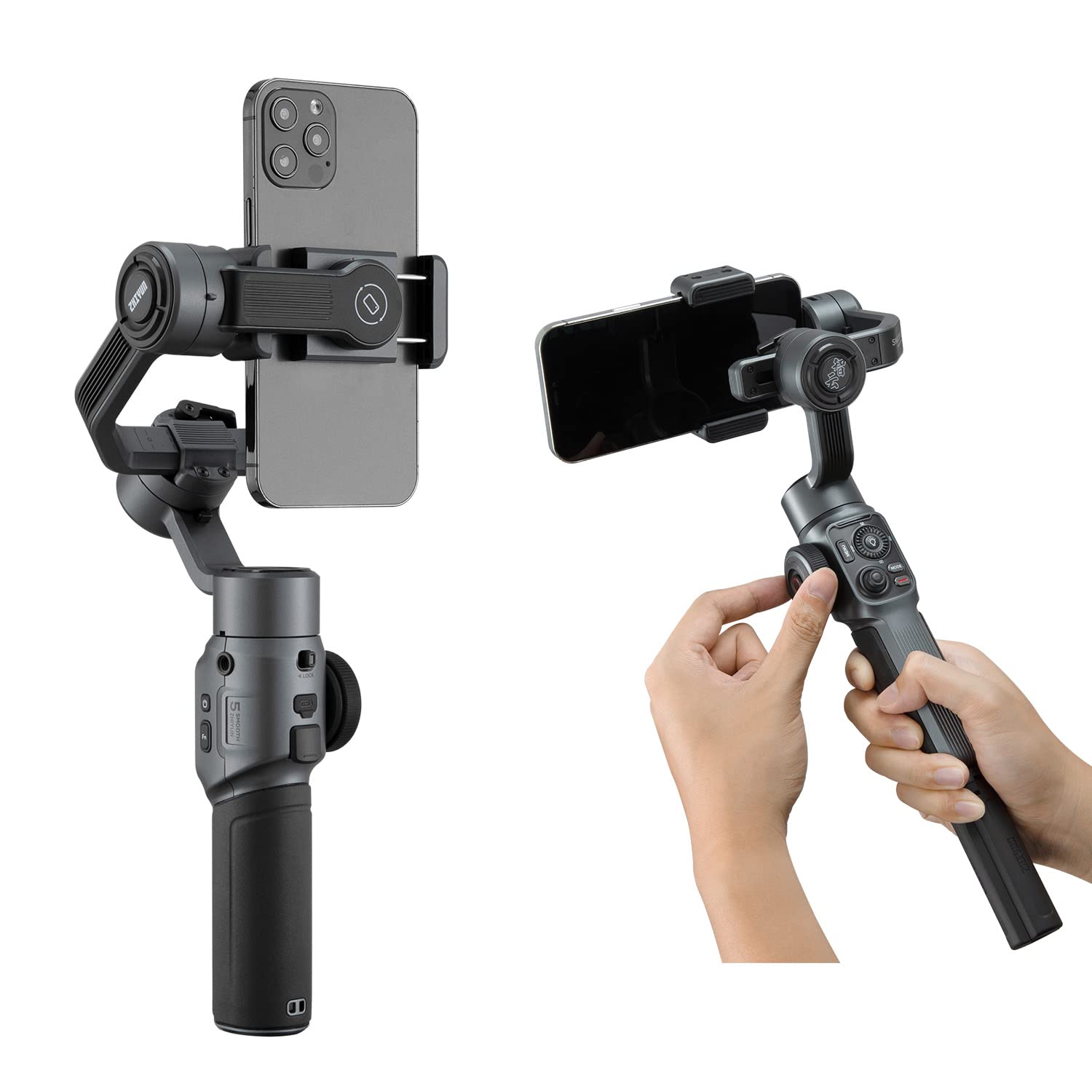 ZHIYUN Smooth 5 Combo - Gimbal Stabilizer for iPhone 14/13/12/11 Pro Max X & Android Phone, 3-Axis Gimbal w/SmartFollow, for YouTube TikTok Vlog Professional Video Record, Compatible w/FiLMic Pro