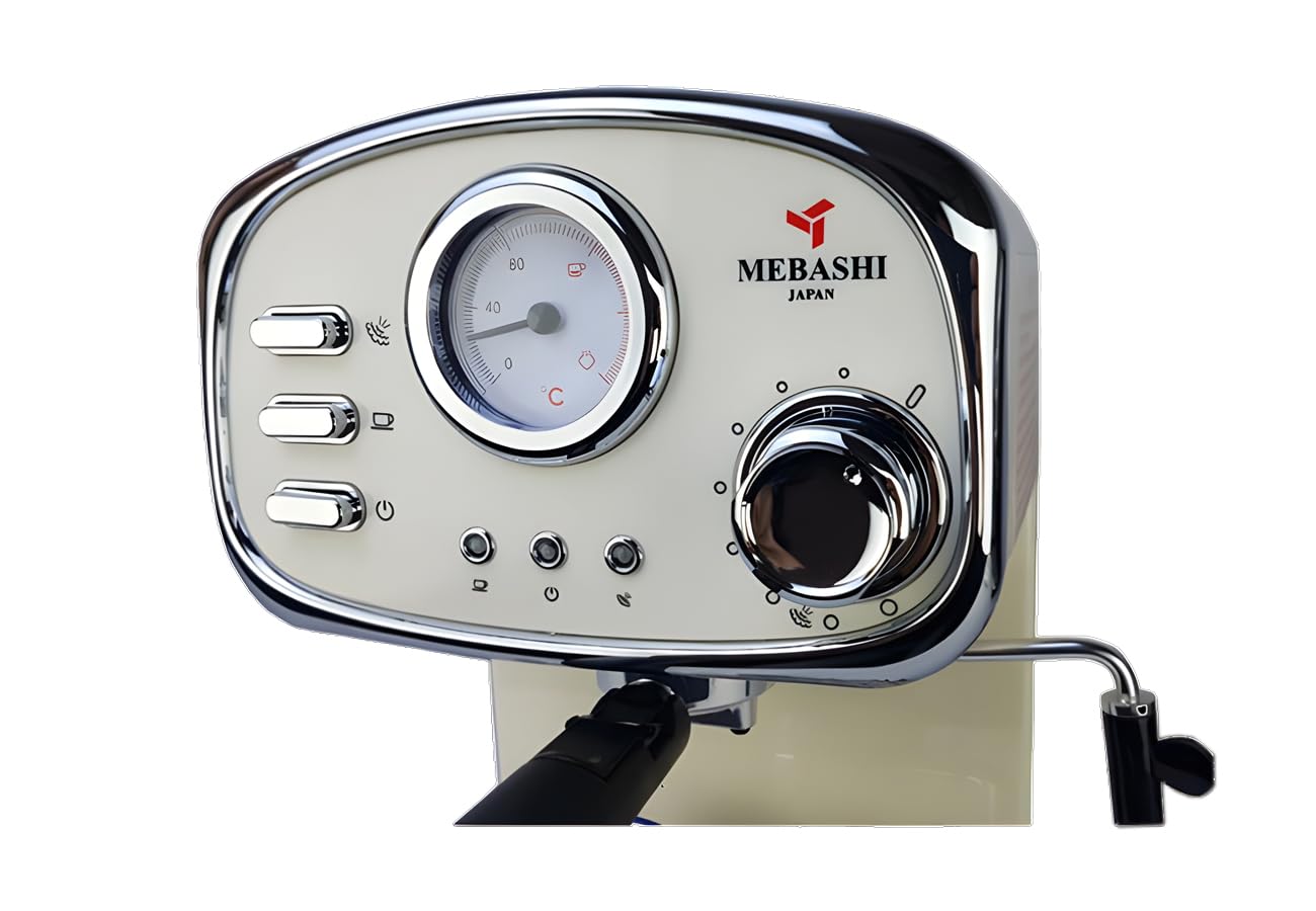مايباشي ماكينة تحضير قهوة اسبريسو ME-ECM2010W - 20 بار، 1.25 لتر، اسود مع ميزان حرارة ومقبض بخار قابل للتعديل