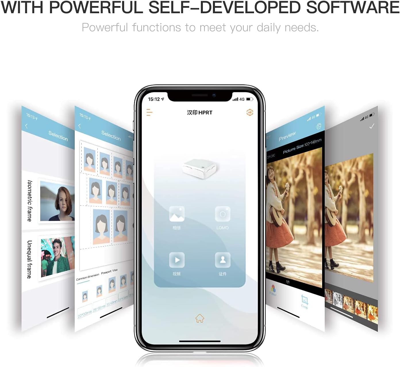 اتش بي ار تي طابعة صور محمولة ملونة بالكامل CP4000، طابعة تسامي حرارية صغيرة محمولة 4×6 انش 300 نقطة لكل بوصة مع اتصال واي فاي وتصفيح تلقائي متوافقة مع ويندوز واندرويد وiOS