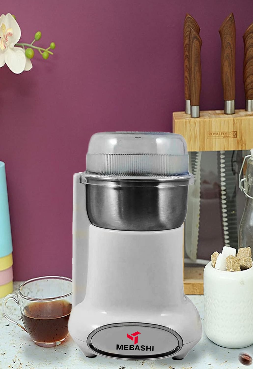 Maybashi Coffee Grinder 50g Capacity, Stainless Steel Bowl, Overheat Protection, (ME-CG2282) (Black) | 200 Watts