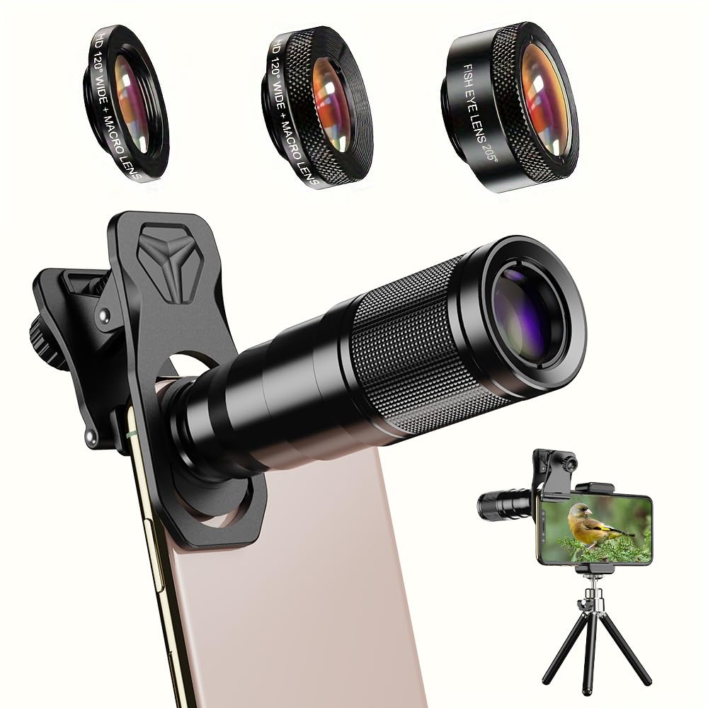 Apexel Phone Lens Kit 6 in 1, 22X Telephoto Lens, 205° Fisheye Lens, 120° Wide Angle Lens & 25X Macro Lens(Screwed Together), Compatible with iPhone 11 8 7 6 6s Plus X Xs/Max XR Samsung
