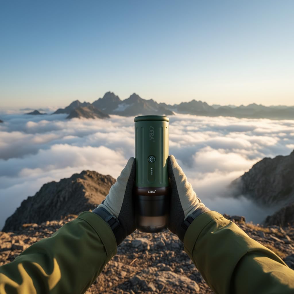 CERA+ Portable Electric Espresso Maker, 20 Bar Pressure, Self-Heating with USB-C, Compatible with NS Pods & Ground Coffee for Travel, Camping, Hiking, Car, Office