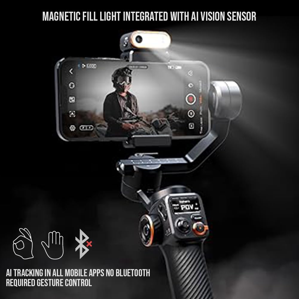 Hohem iSteady M6 Kit Gimbal Stabilizer for Smartphone 3-Axis with Magnetic Fill Light AI Vision Sensor for iPhone Android with 0.91-inch OLED Display Max Payload 400g,ideal for youtube vlog TikTok