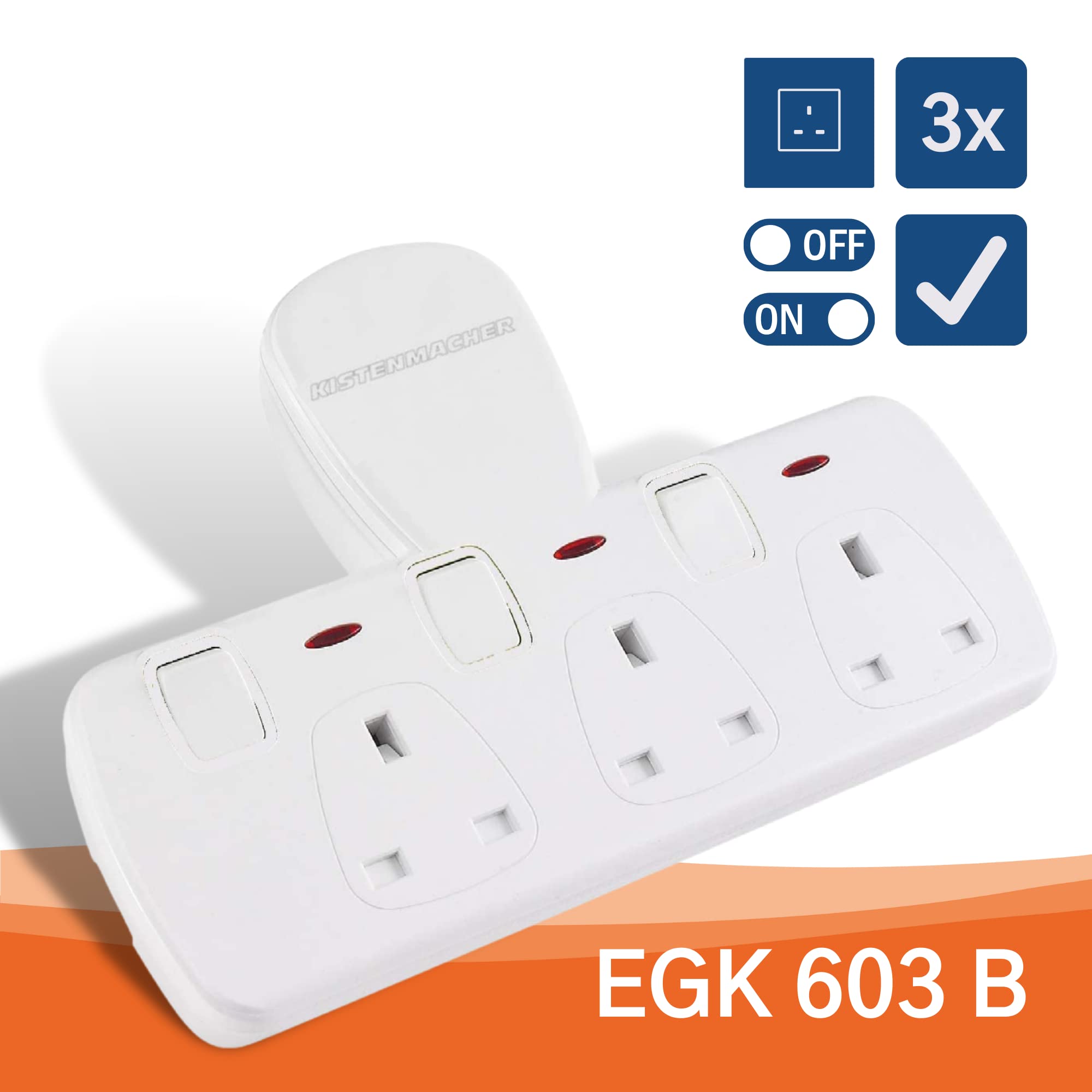 كيستنماكر محول مقبس حائط بي اس ثلاثي الاتجاهات EGK603B، ابيض