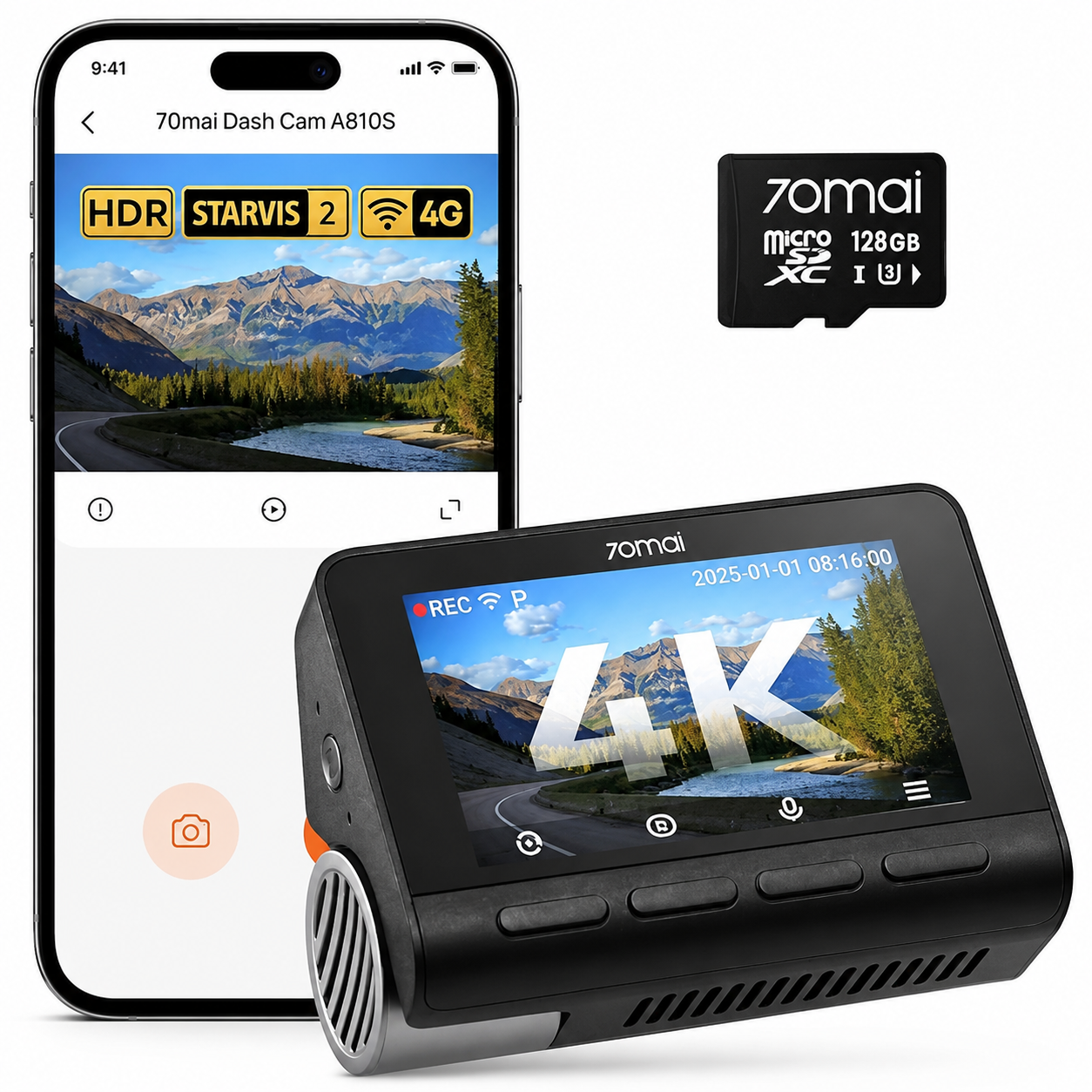70mai Dash Cam 4K A810S | Sony STARVIS 2, GPS, Wi-Fi 6, ADAS & HDR Car Dashboard Camera