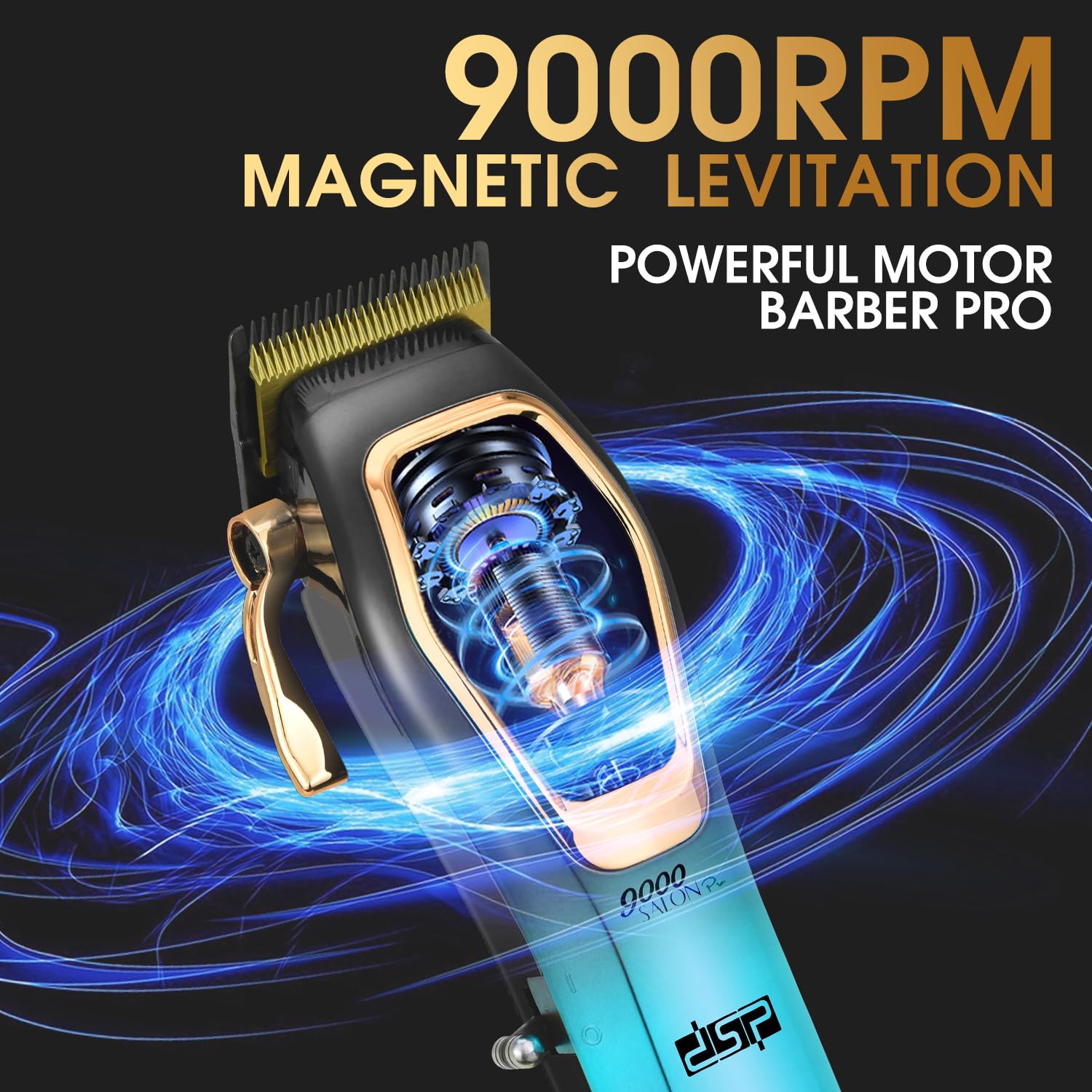 DSP Pro Barber Hair Clippers Set: Cordless Magnetic 9000 RPM, Constant Speed Control for Smooth Cutting. Ceramic Blades, 2500mAh Battery, Low Noise & Heat - Ideal for Men's Grooming & Fades (Blue)