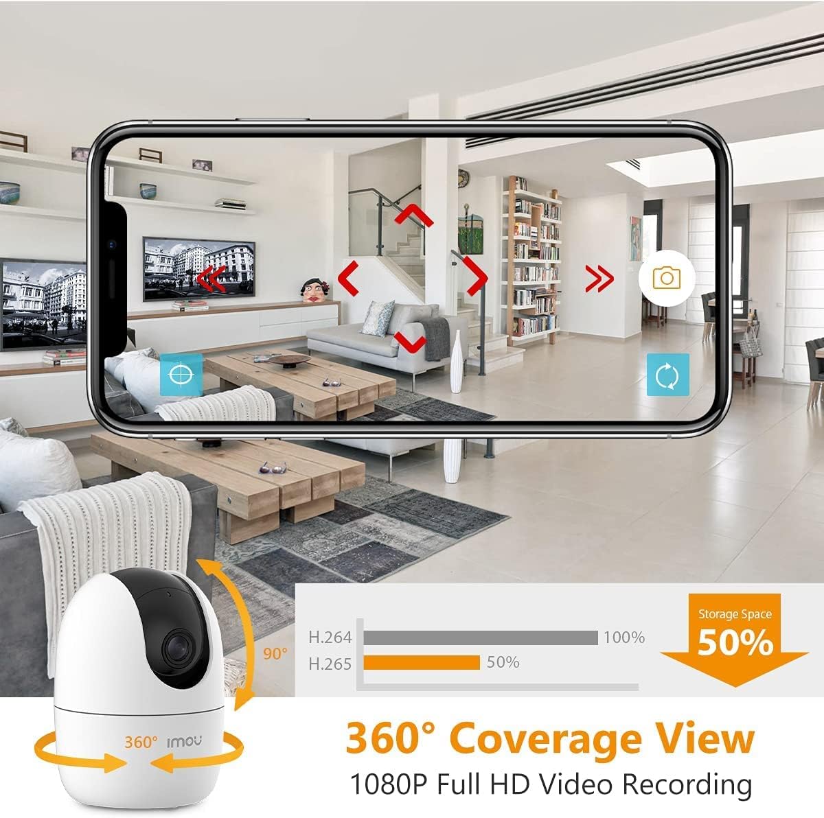 Imou Ranger 2-D, 360° Coverage, AI Human Detection, Privacy Mode, Human Detection,1080P, Built-in Siren, Smart Tracking, Privacy Mode, Abnormal Sound Alarm, Night Vision, Two-Way Talk, Cloud