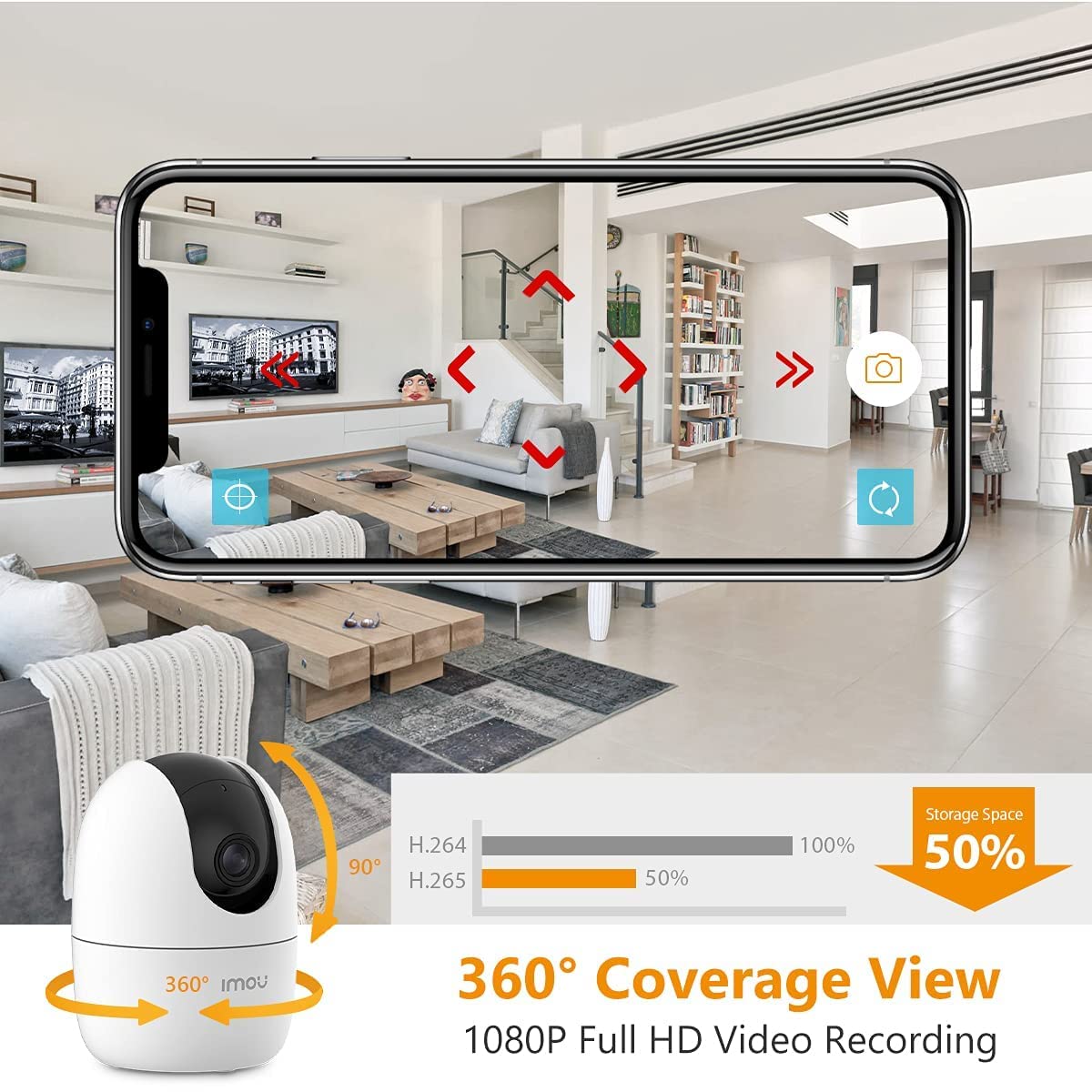 Imou Ranger 2-D, 360° Coverage, AI Human Detection, Privacy Mode, Human Detection,1080P, Built-in Siren, Smart Tracking, Privacy Mode, Abnormal Sound Alarm, Night Vision, Two-Way Talk, Cloud