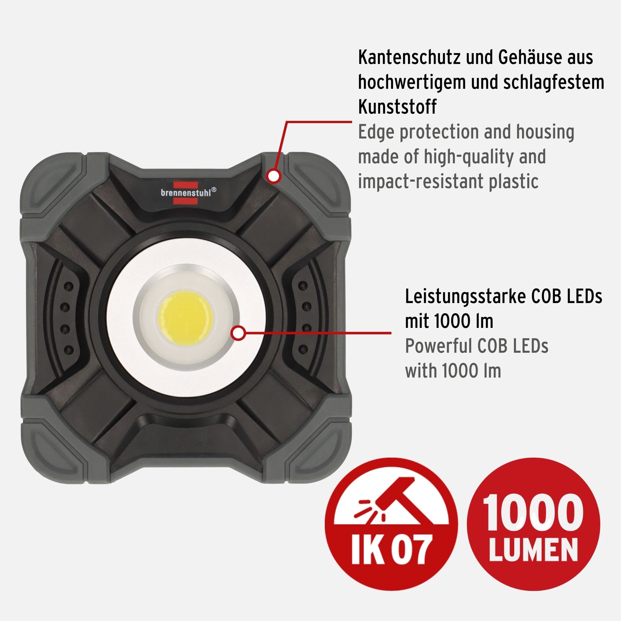 Brennenstuhl Rechargeable LED Work Light IP54 Water and Dust Resistant 1000mAh SH - Black/Grey, One Size