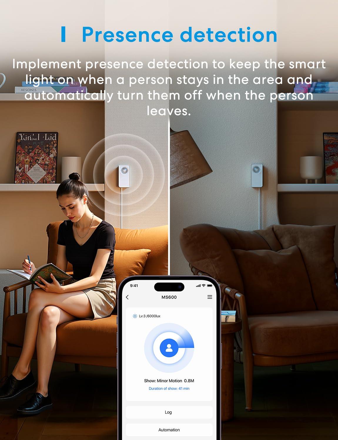 Meross Matter Presence Motion Sensor - Smart Presence Sensor with Cable, Indoor WiFi Motion Detector with App Notification for Home Security, Works with Apple HomeKit, Alexa, Google Home