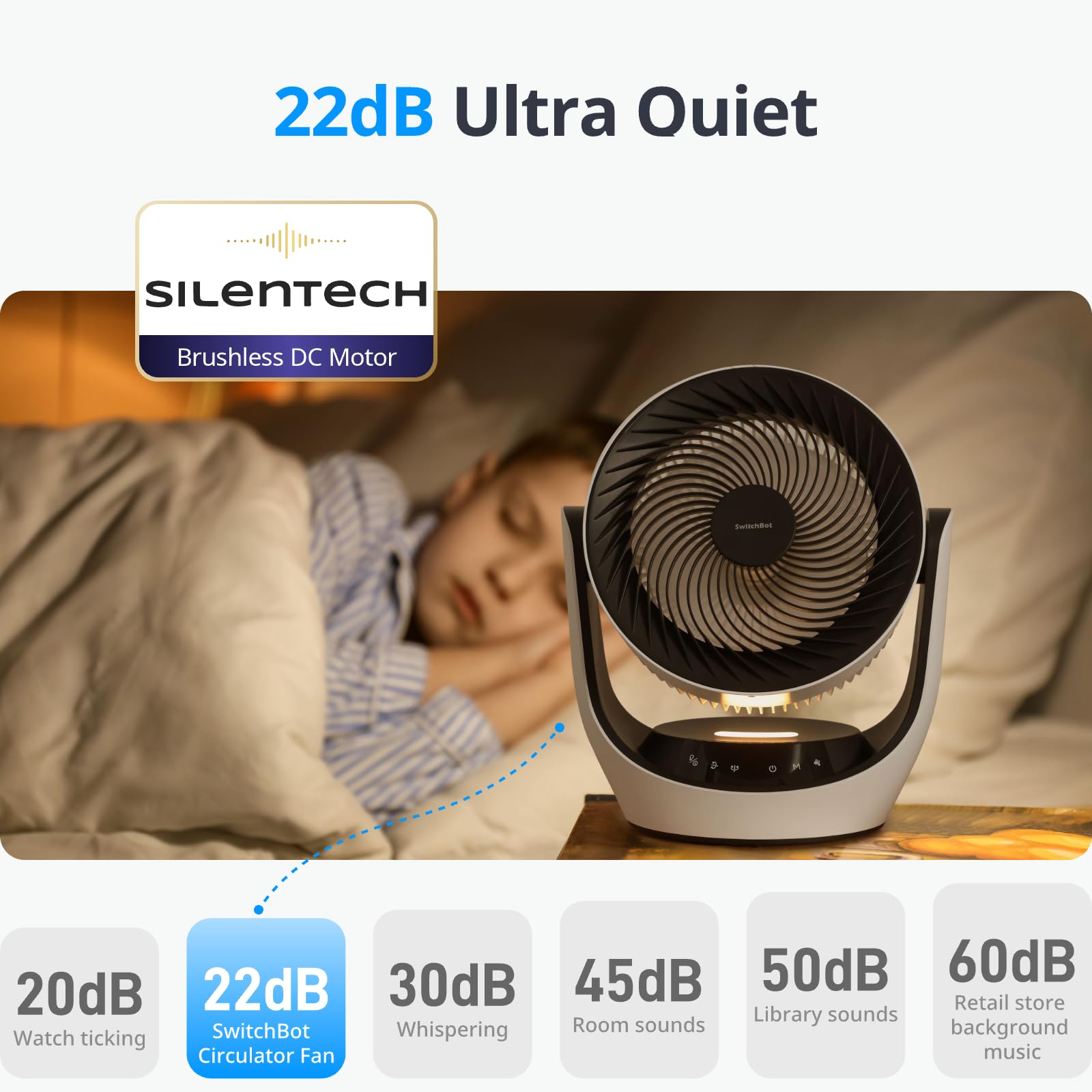 SwitchBot Smart Air Circulator Fan, Portable Battery Circulation Fan for Indoor/Outdoor Use, 24db Ultra Quiet, 9 Speeds Strong Airflow, 9H Timer, Compatible with Alexa When Paired Hub