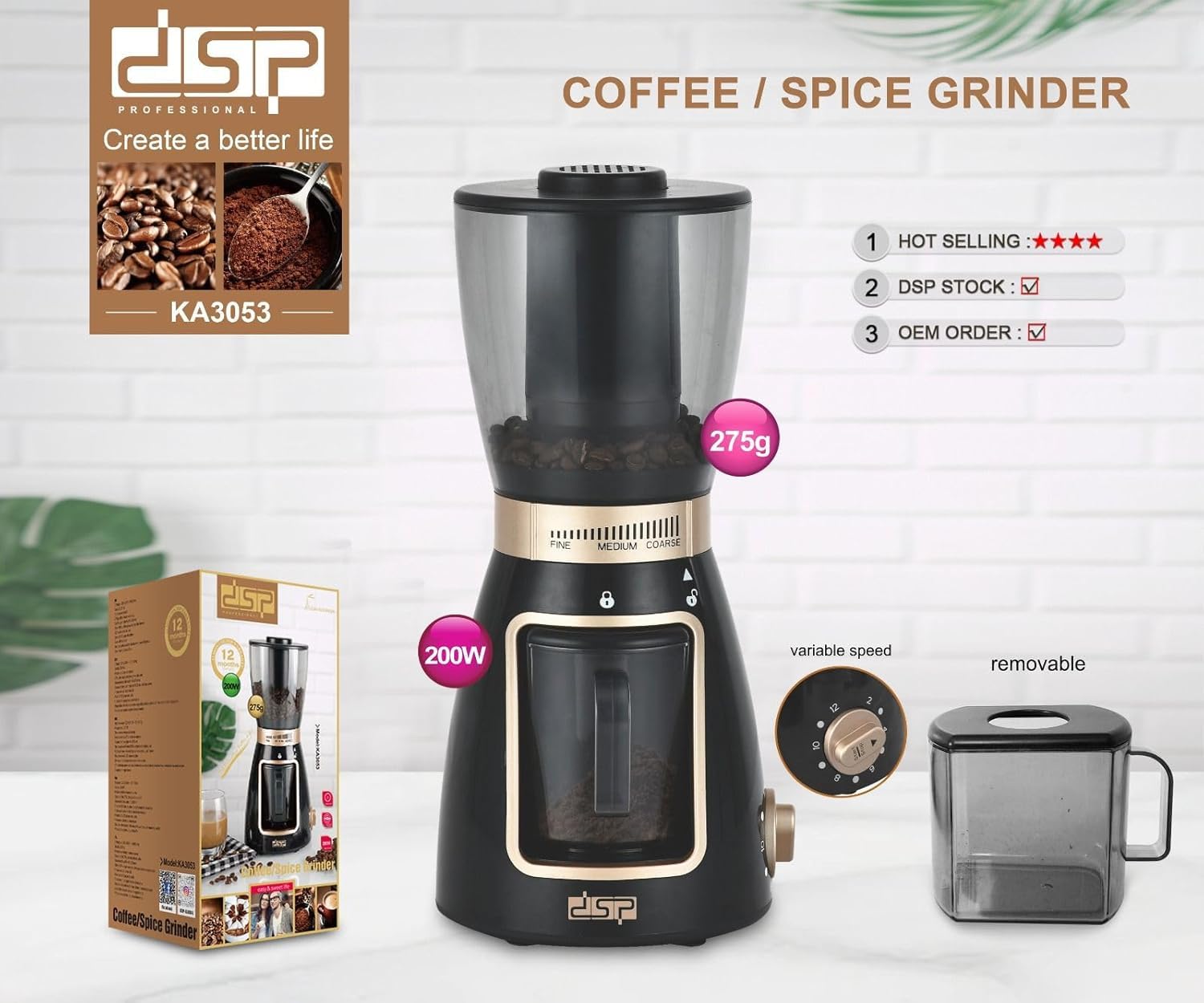 Electric Coffee Bean grinder 200W, Household Spice Grinder Machine KA3053
