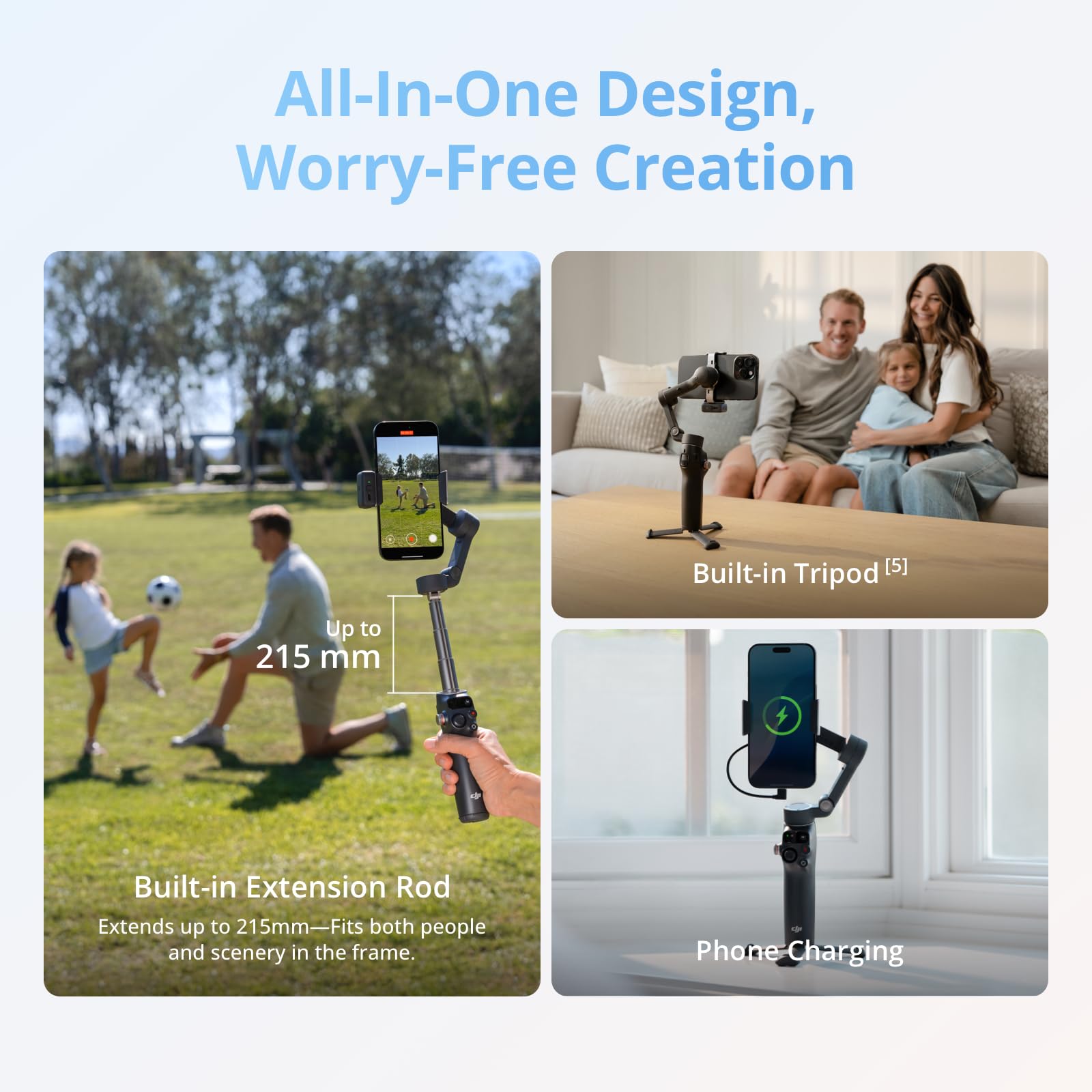 DJI Osmo Mobile 8 Smartphone Gimbal Stabilizer, Native Tracking with Sound and Light, 360° Rotation, Built-in Extension Rod and Tripod, 10-Hour Battery, Strong 3-Axis Stabilization