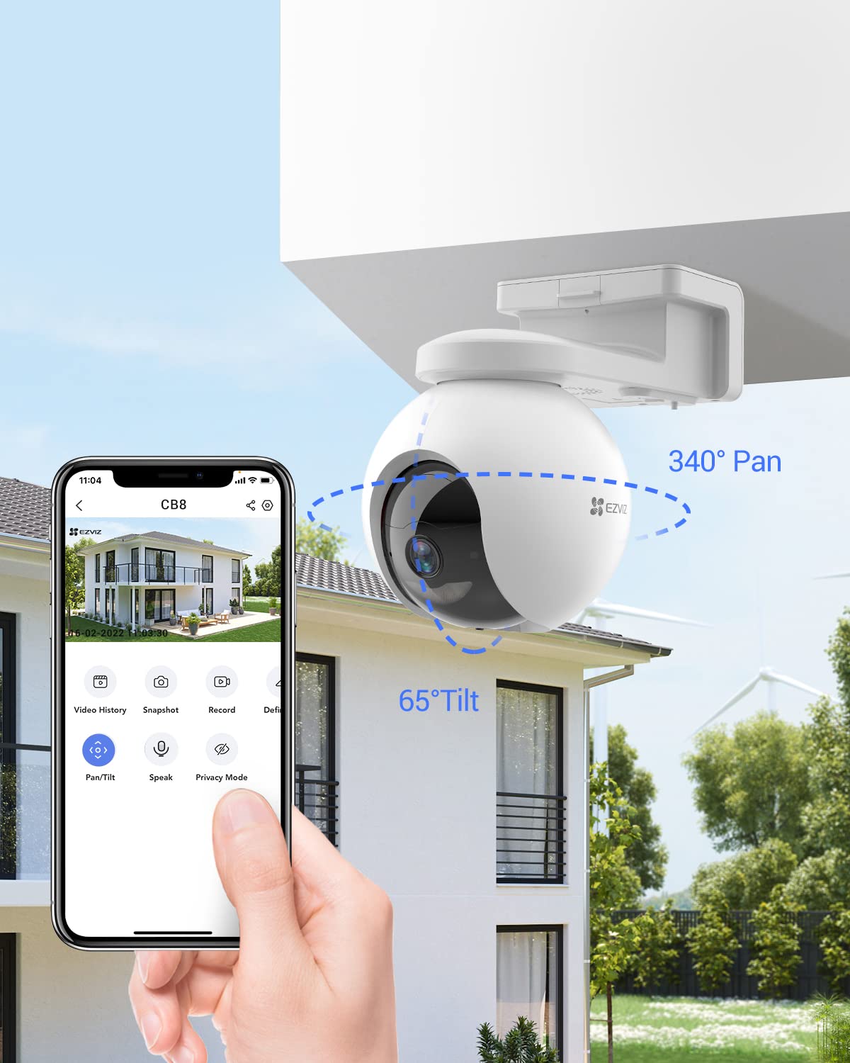 EZVIZ 2K Security Camera Outdoor Wireless, 360° PTZ Auto Tracking, Color Night Vision,WiFi Camera Surveillance Exterieur Home, Human Detection, Two Way Audio, Alexa,10400mAh, CB8 Kit with Solar Panel