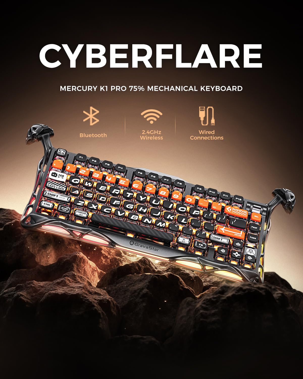 Gravastar Mercury K1 Pro Gaming Keyboard, Wireless, Aluminum Alloy, 75% Layout, Custom Mechanical Keyboard, Durable Design with Unique Aesthetics, Cyber Flyer