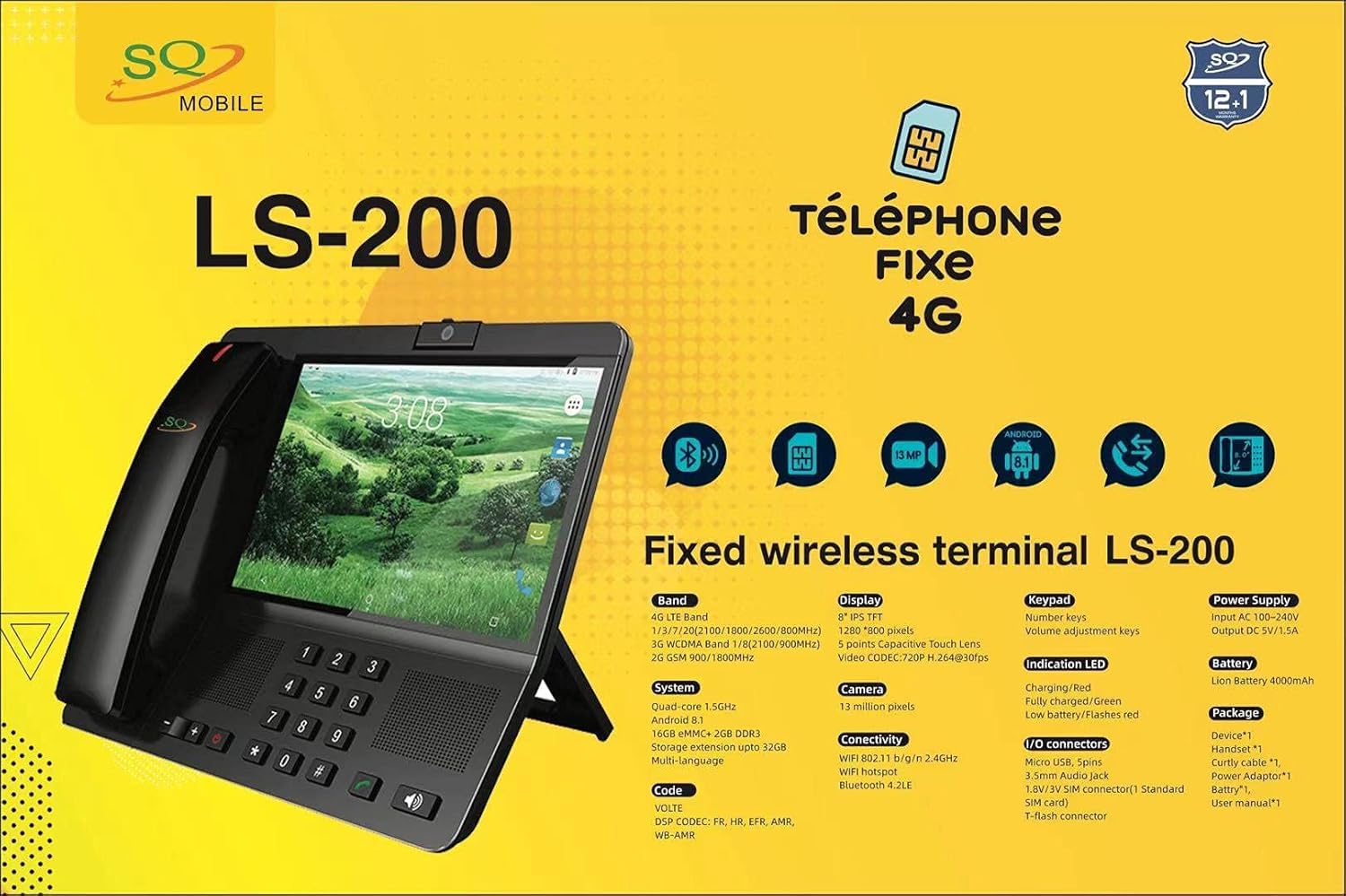جوال فيبكا برودسيس LS-200 الذكي LTE 4G لاسلكي ثابت بنظام اندرويد 8.1 متوافق مع شبكة 4G وشريحة اتصال 4G وشاشة IPS TFT 8 انش مع بطارية 4000mAh