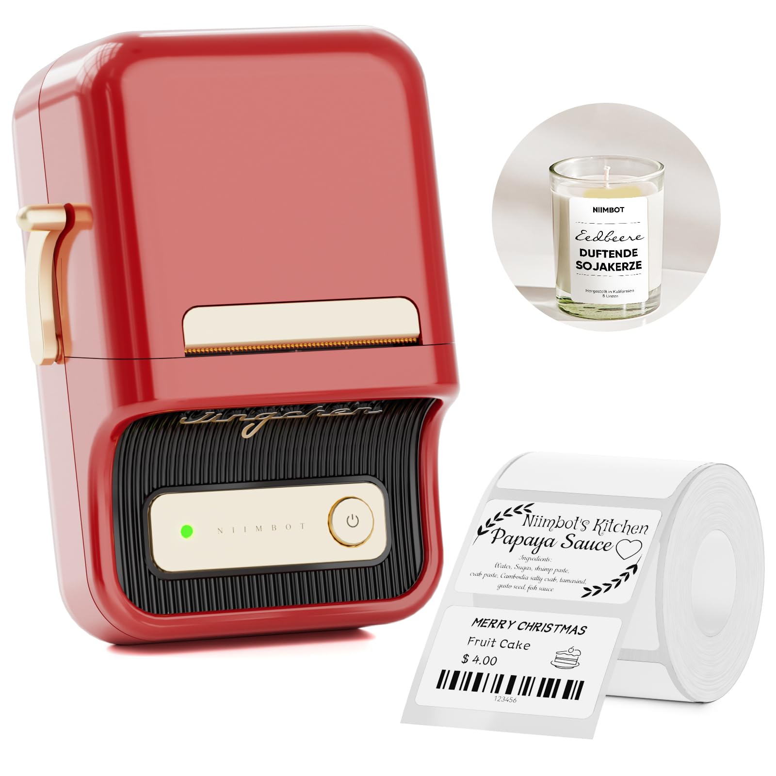 NIIMBOT B21 Portable Thermal Label Maker Inkless, Wireless Bluetooth Label Printer for Clothing, Addresses, Business, Compatible with iOS and Android, with 1 Roll 50x30mm White Labels, Black