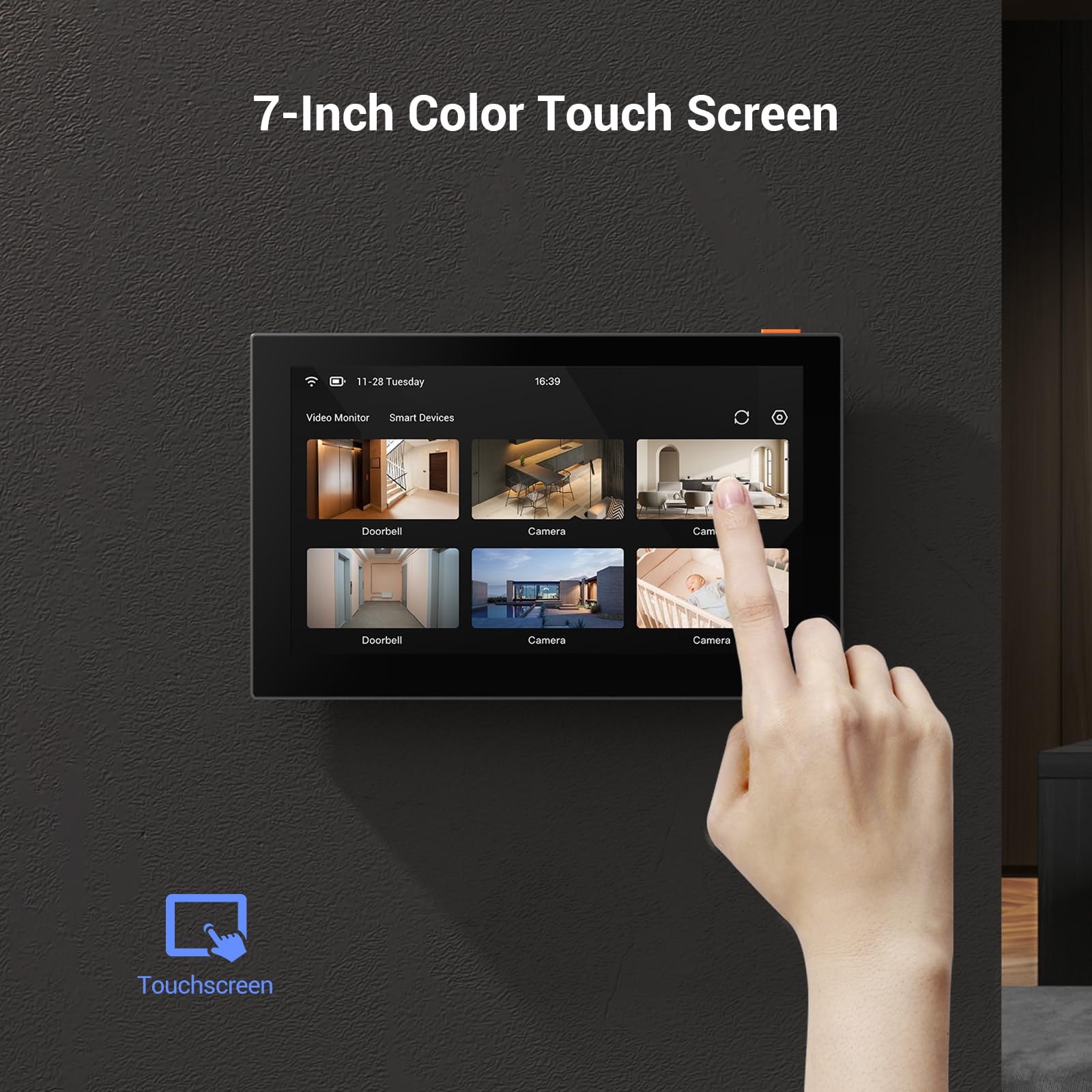EZVIZ 7 Inch Wireless Monitor with Smart Touch Screen for Home System, 4600mAh Battery, 2.4GHz WiFi, Two-Way Audio, Remote Control with App, SD7