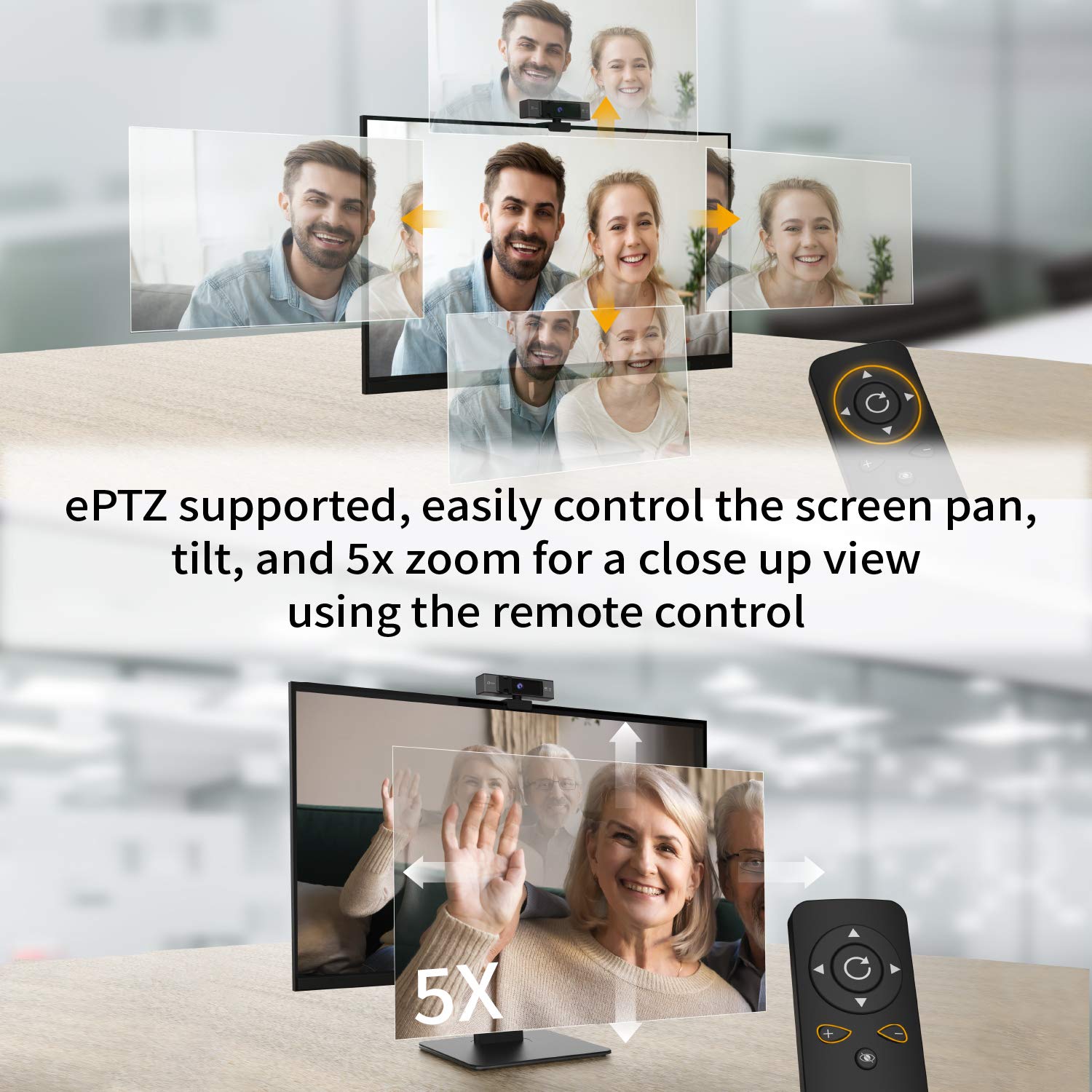 جيه 5 كريت كاميرا ويب 4K UHD مع تقريب رقمي 5X، غطاء للخصوصية، تحسين الإضاءة المنخفضة، ميكروفون مزدوج عالي الدقة، جهاز تحكم عن بعد، USB-C | لمؤتمرات الفيديو عبر الإنترنت والبث المباشر