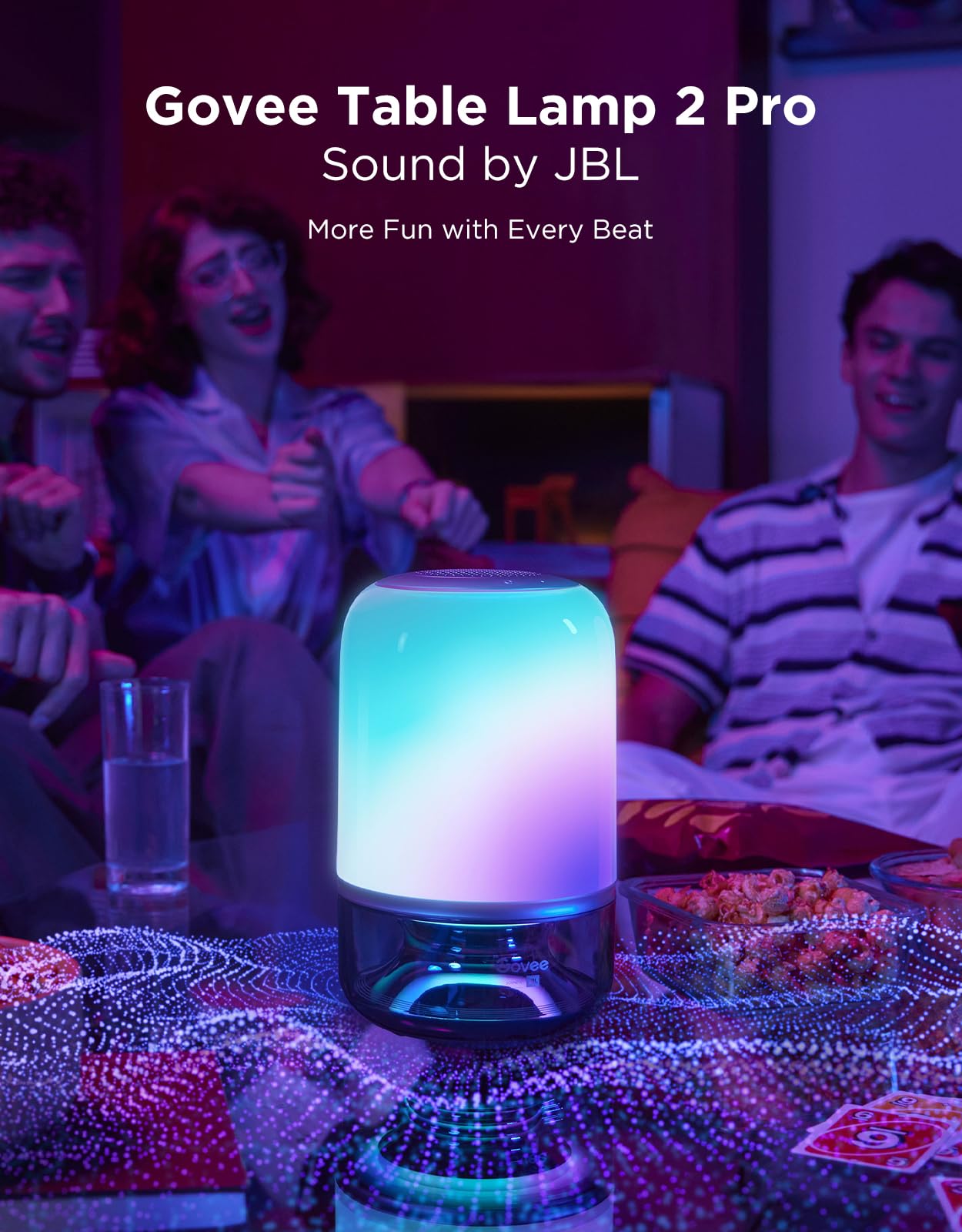 Govee Table Lamp 2 Pro x Sound by JBL(No Adapter), Bedside Table Lamp with Bluetooth Speaker, Music-Light Sync, 16 Music Modes & 100+ Scene Modes, Work with Alexa & Matter, Rechargeable Night Light