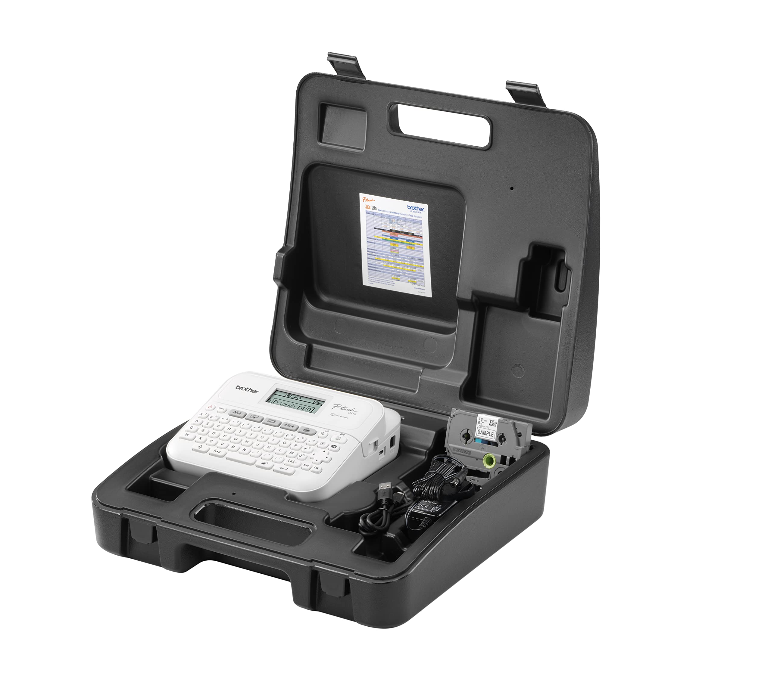 بروذر بي تاتش PT-D410VP | صانع ملصقات للمكتب والمنزل | مع حقيبة حمل متضمنة | لاشرطة تي زد اي بعرض 3.5 الى 18 ملم | حتى 20 ملم/ثانية