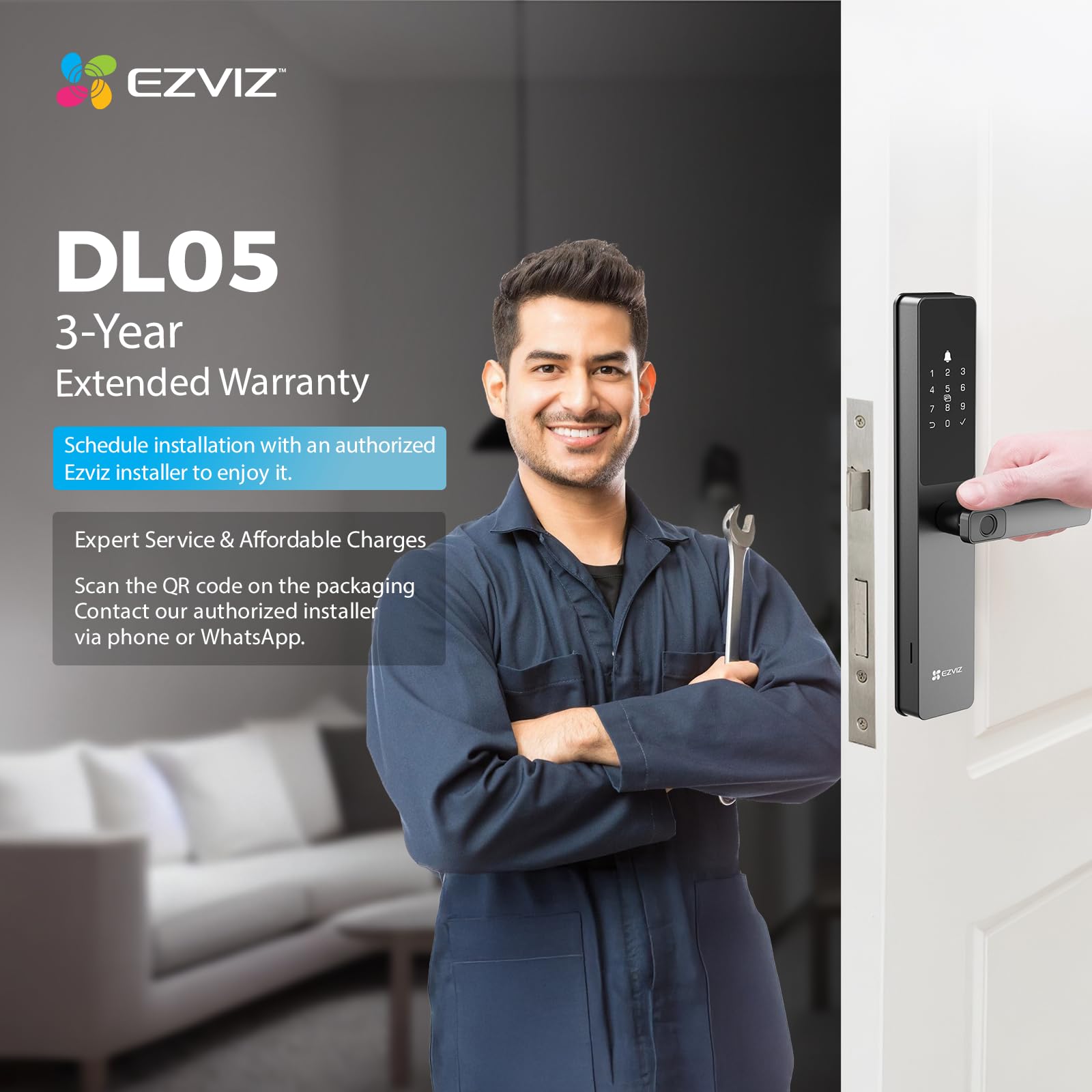 EZVIZ Smart Lock DL05, 7-in-1 Keyless Entry Door Lock, with Fingerprint Access, Multiple Unlock Options, Instant Alerts, Weather-Resistant, Child Safety Privacy Control (DL05-Grey, 6068 Mortise)