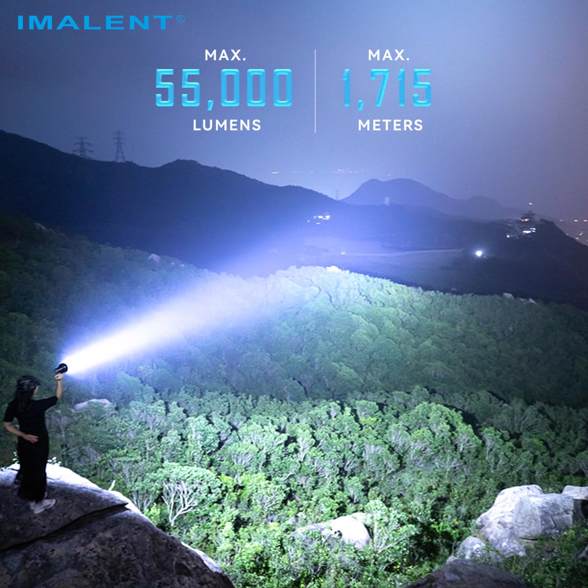 IMALENT SR16 Rechargeable Flashlight 55000 Lumens, Super Bright Led Flashlight, Tactical Flashlight, with 16 XHP50.3 HI LEDs Waterproof, Long Beam Distance 1715 Meters, for Searching, Rescue, Camping