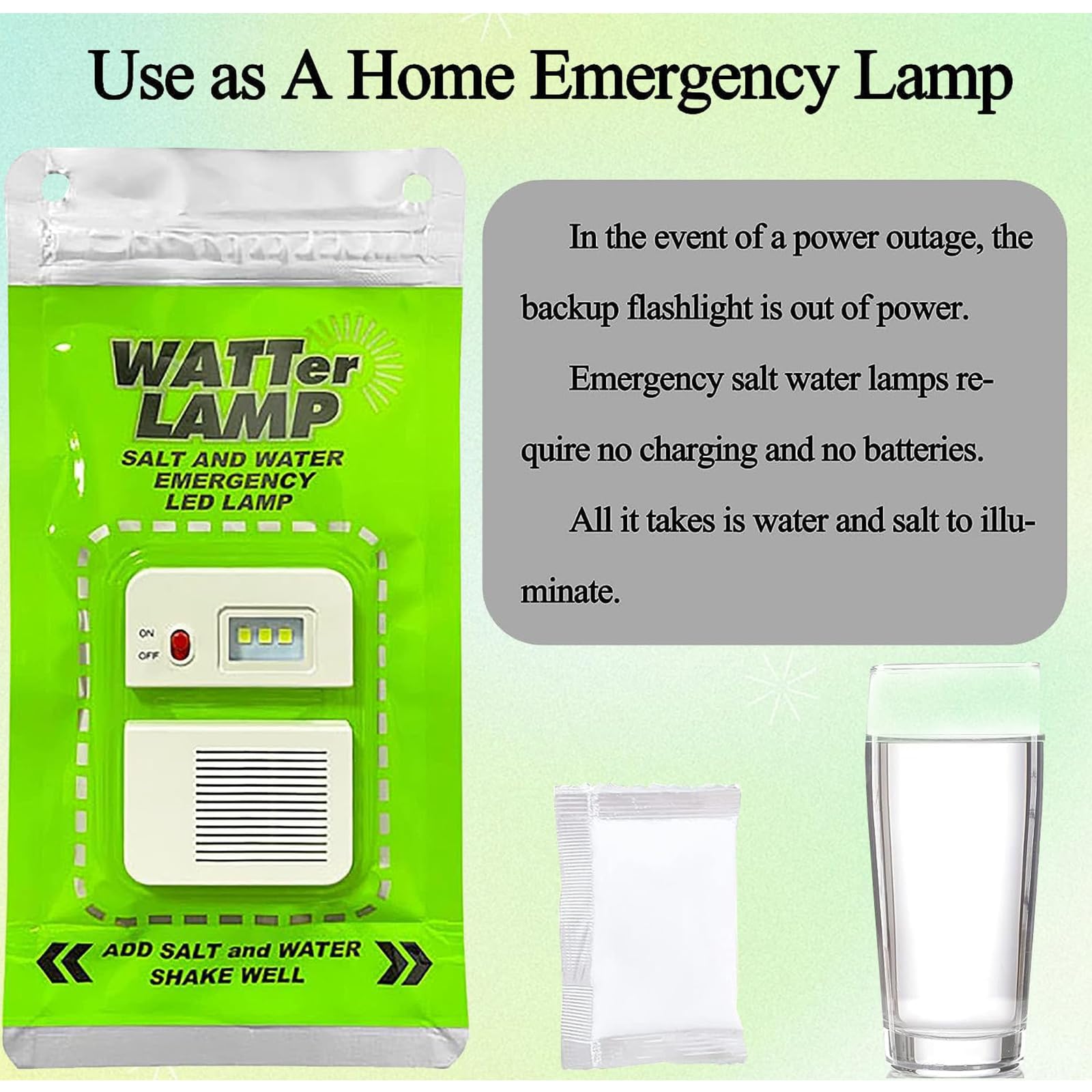 Diameleo Saltwater Lamp - Outdoor Emergency Light, Foldable Saltwater LED Lamp Battery-Free, Portable LED Emergency Light for Camping and Outdoor Saltwater (1 Piece)
