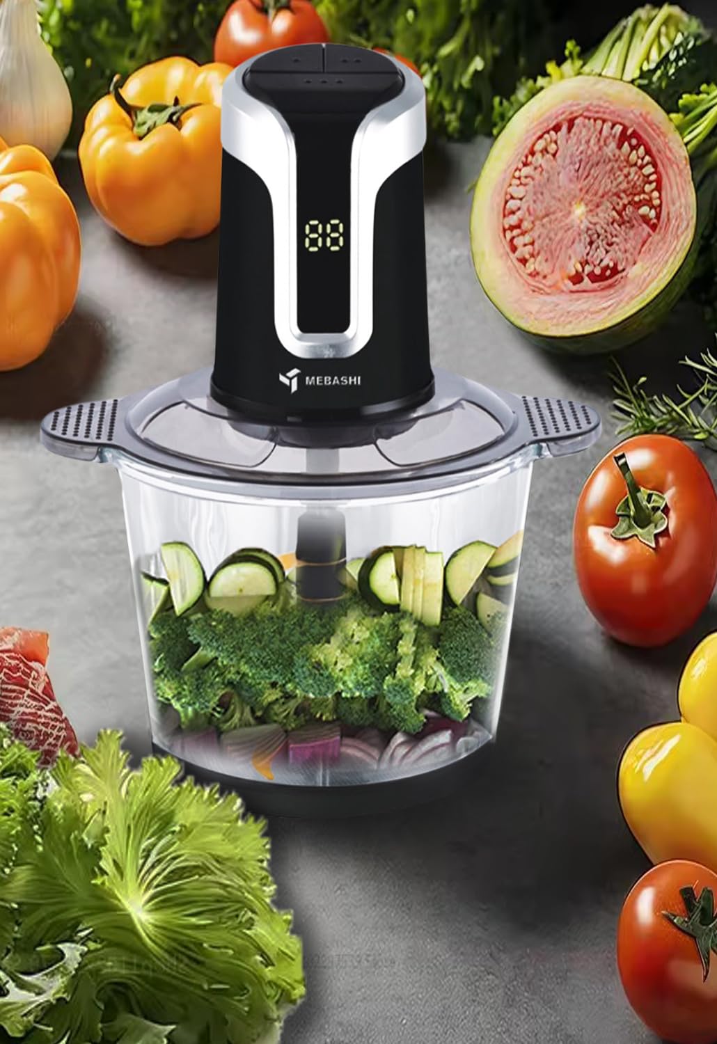 Mebashi 3 Liter Food Chopper, 600 Watts, 3 Speeds with Safety Switch, Stainless Steel Blades (ME-CH4002) Black