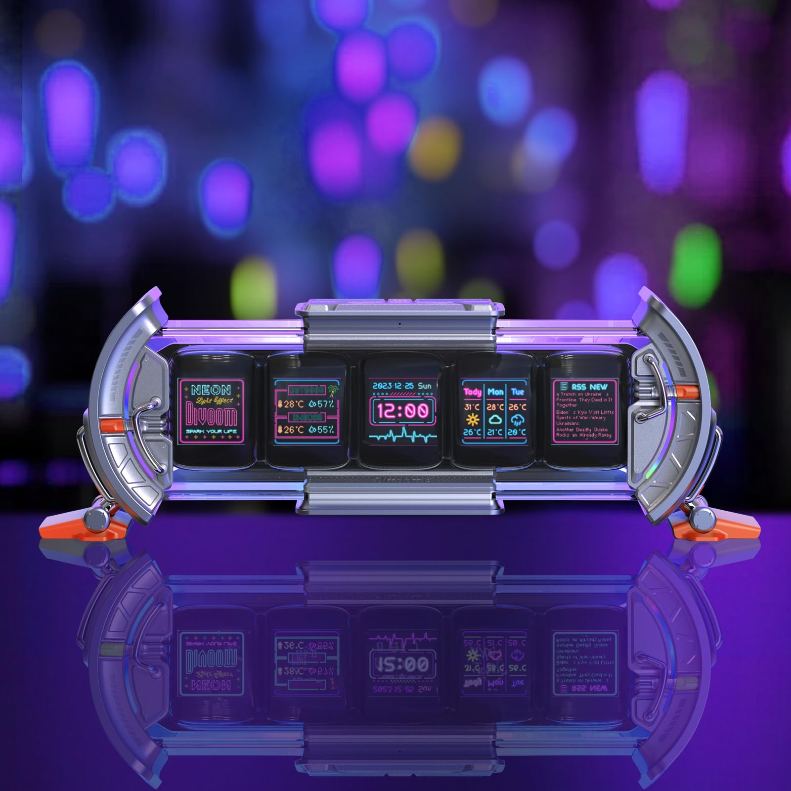 Divoom Times Gate Cyberpunk RGB Gaming Desk Accessories - Silver Gaming Room Decor with WiFi Connection, DIY Pixel Art Display Screen, Compatible with iPhone and Android