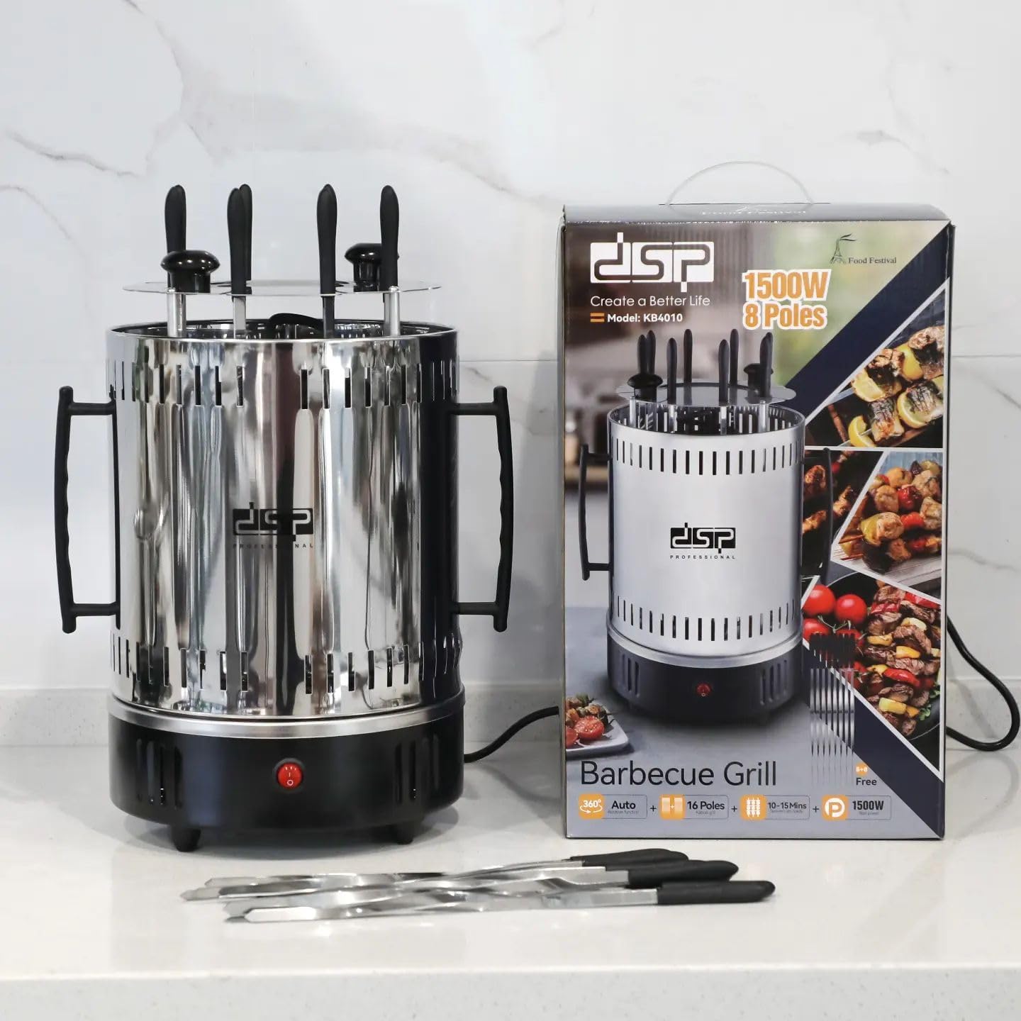 DSP KB4010 Electric Shawarma Grill with 8 Skewers, 1500W Power, Adjustable Temperature, Perfect for Home or Commercial Use