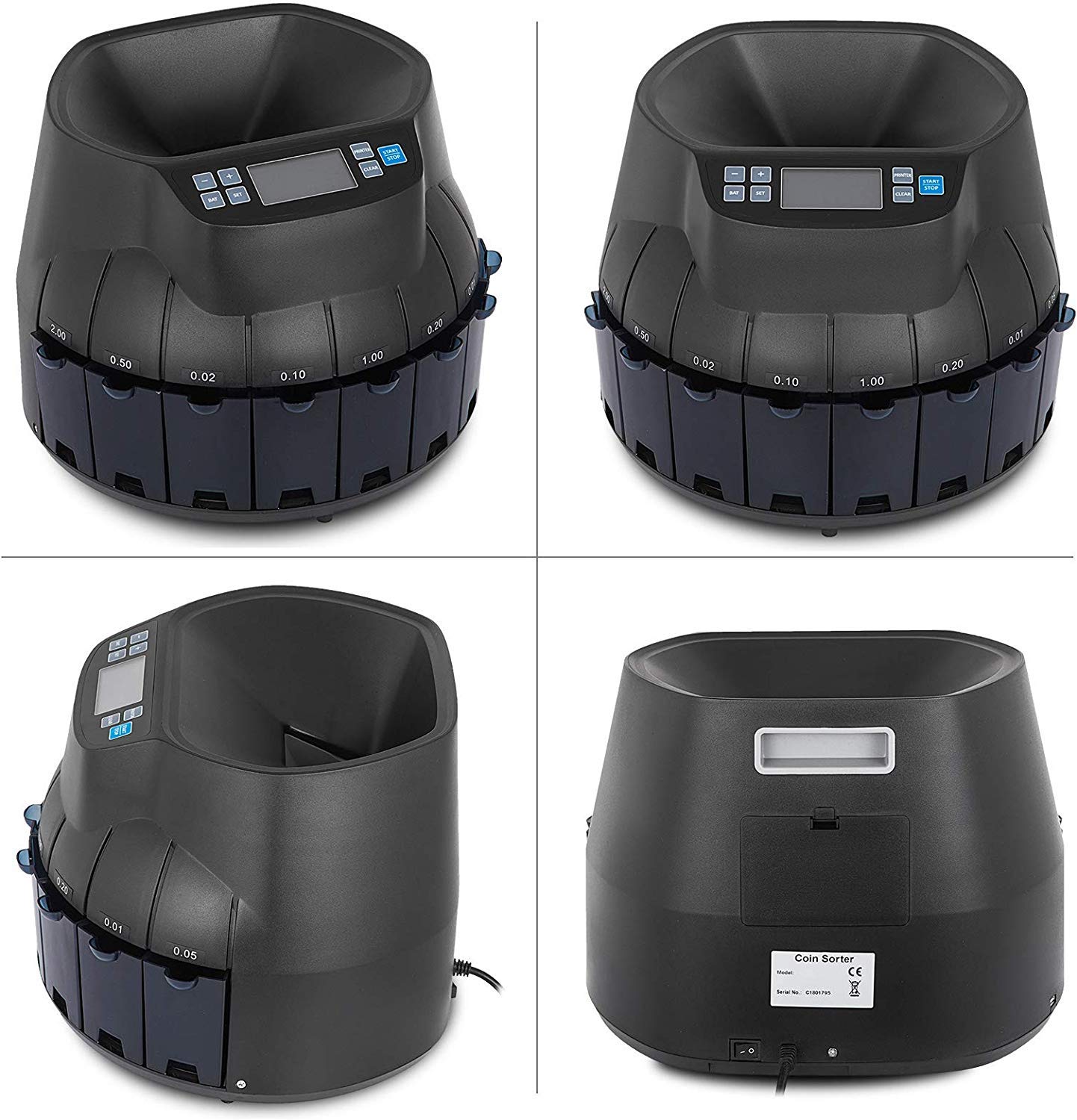 JFZCBXD Automatic Electronic Coin Sorting Machine 45W, Coin Counting Machine 500-1000 Coins for School, Stores and Banks