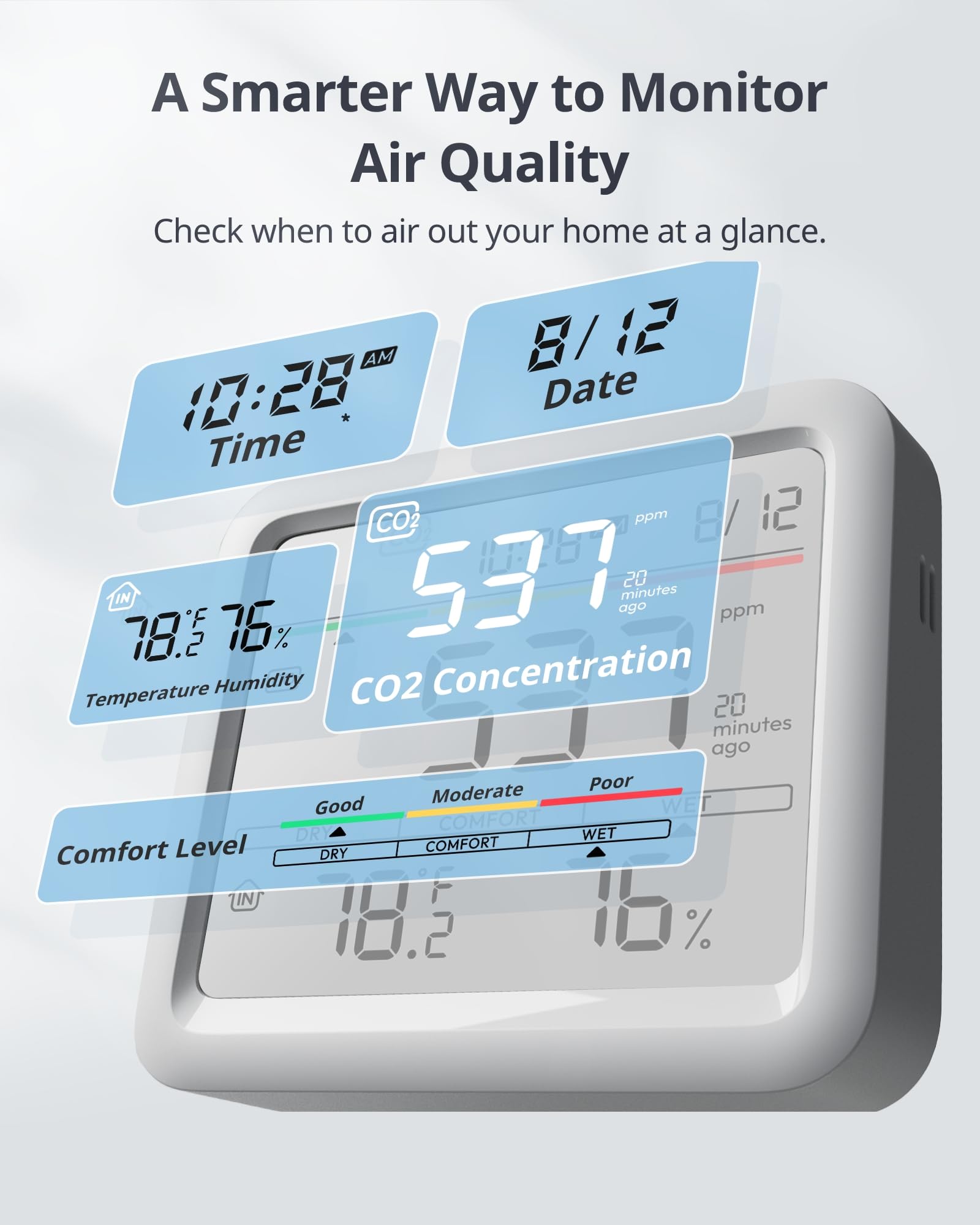 SwitchBot 6-in-1 Indoor Air Quality Monitor Meter Pro, CO2 Alarm, Large Display, Bluetooth Air Quality Tester for Home and Office with Data Storage
