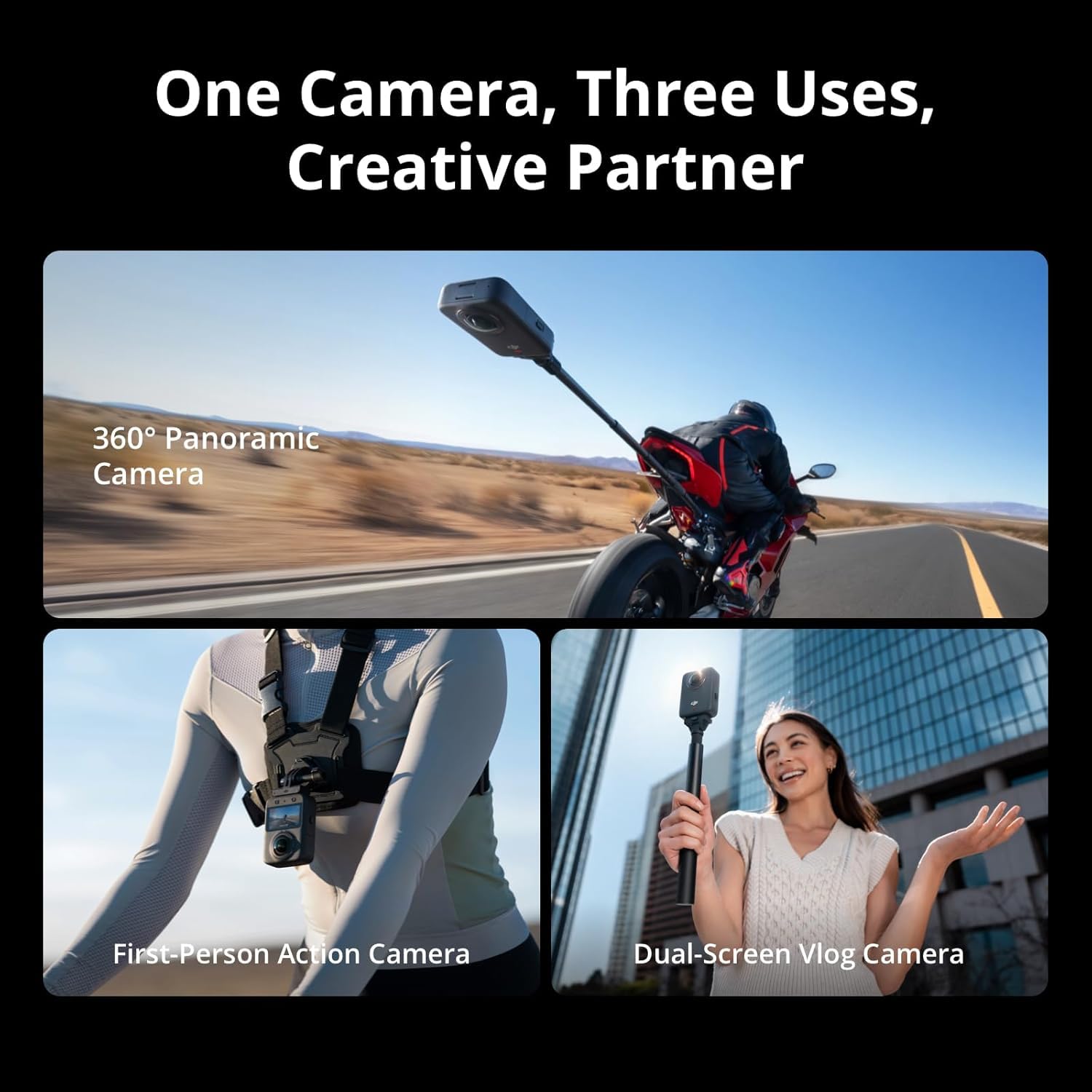 DJI Osmo 360 Adventure Combo, 1" 360° Imaging, Native 8K & Superb Low-Light, 4K/120fps & 170° Boost Video, 120MP 360° Photo, 100-Min 8K/30fps Continuous Recording, Black | DJI-ZX100-C2