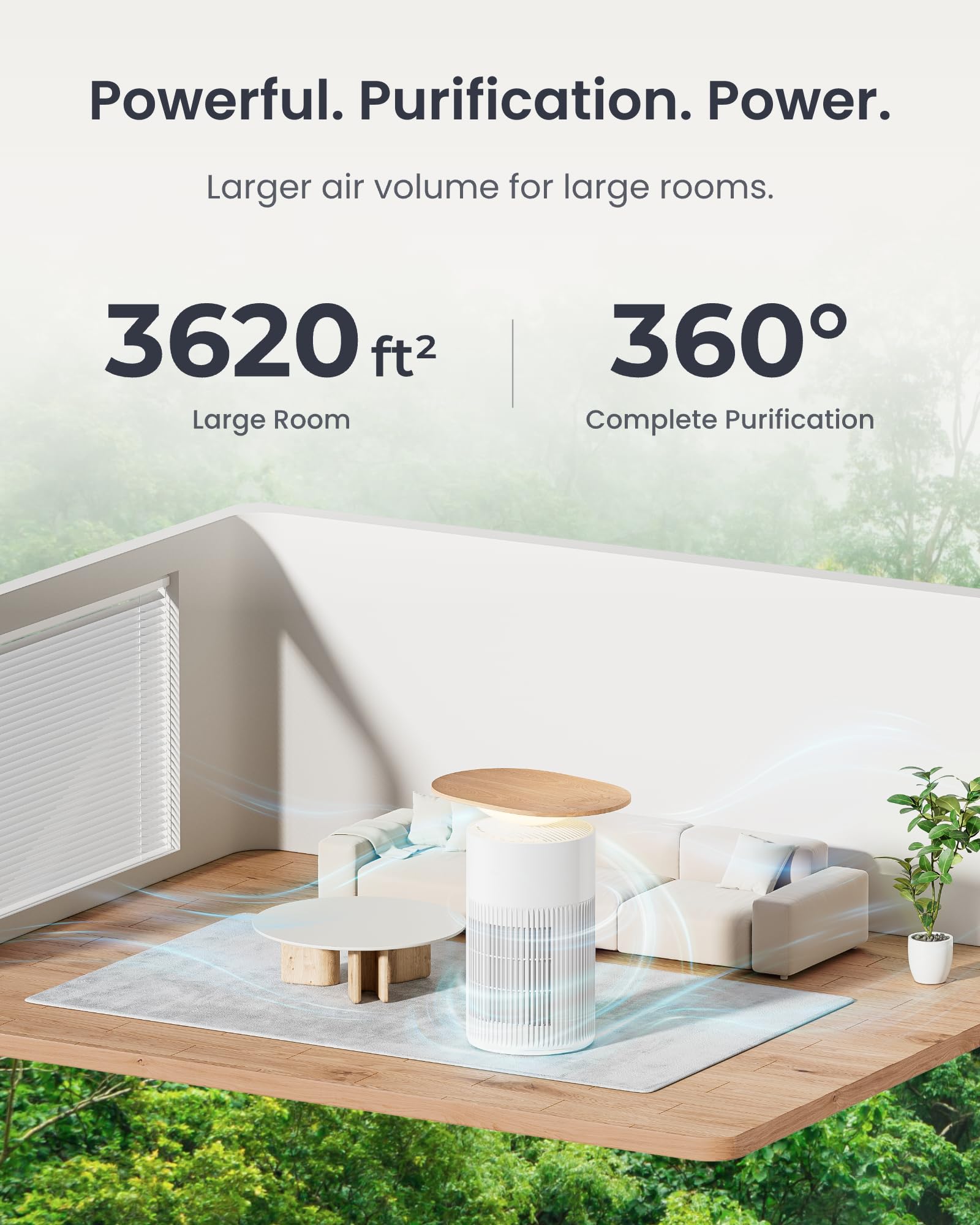 SwitchBot Smart Air Purifier Table - HEPA Filter, Pet Friendly, Ultra Quiet, Wireless Charging, Touch Control, Ideal for Modern Homes