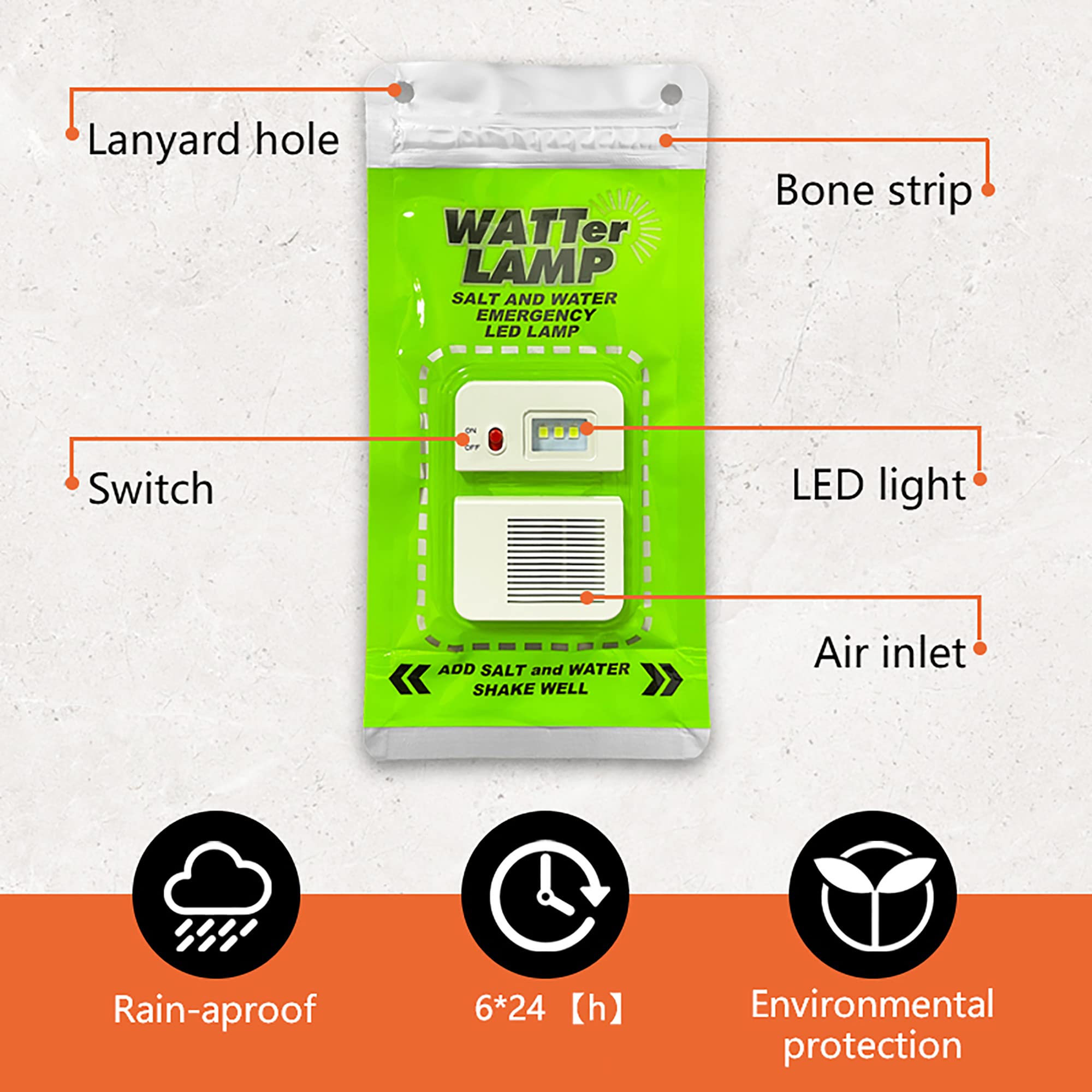 Salt Water Lamp Emergency Lighting Outdoor Lamp No Battery Pollution-Free Environmental Protection Lighting, Suitable for Outdoor Activities, Sustainable Use for 140 Hours