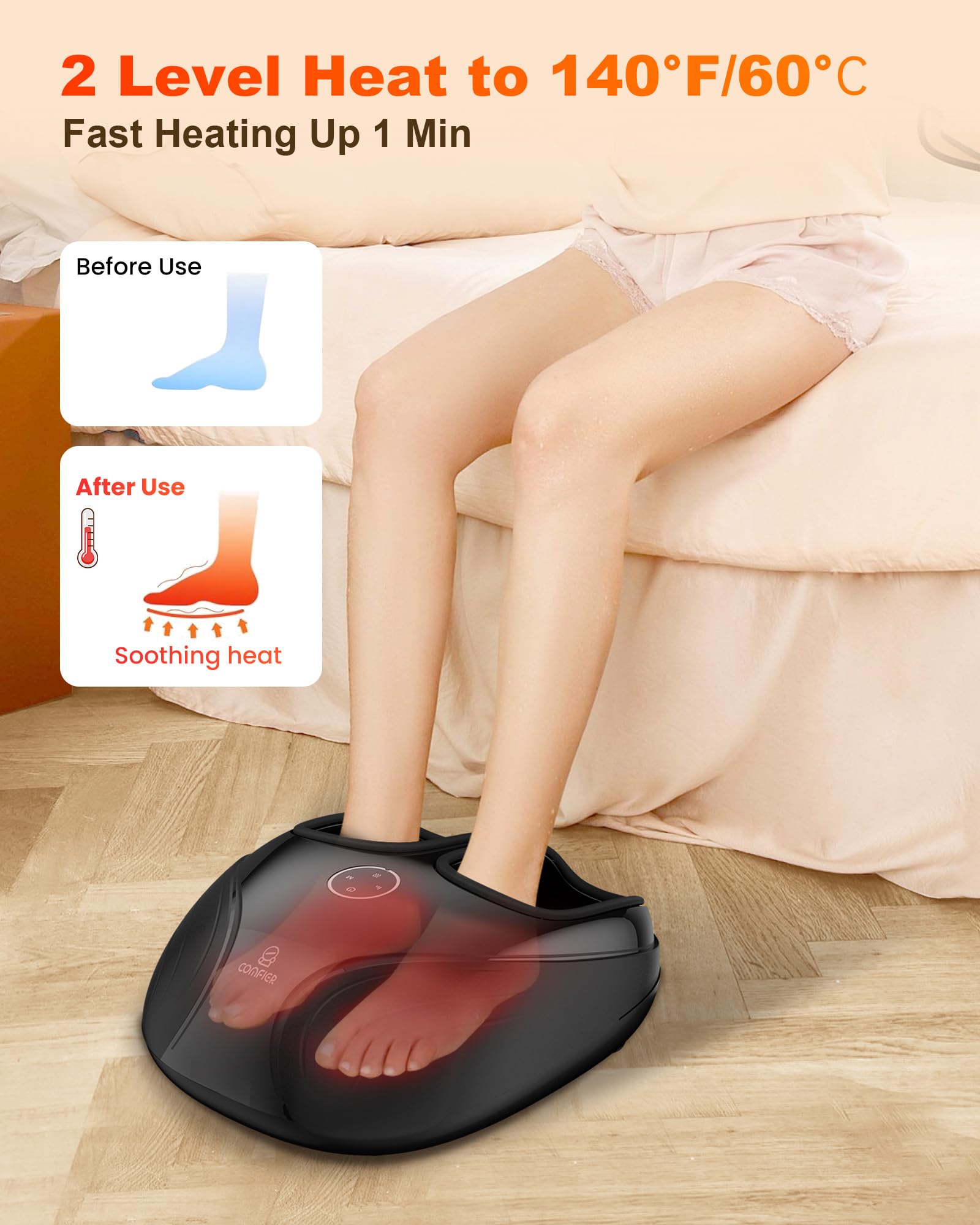 COMFIER Foot Massager with Heat, Shiatsu Foot Massager, Roller Compression for Plantar Fasciitis, Neuropathy, Home Office Use, Gifts