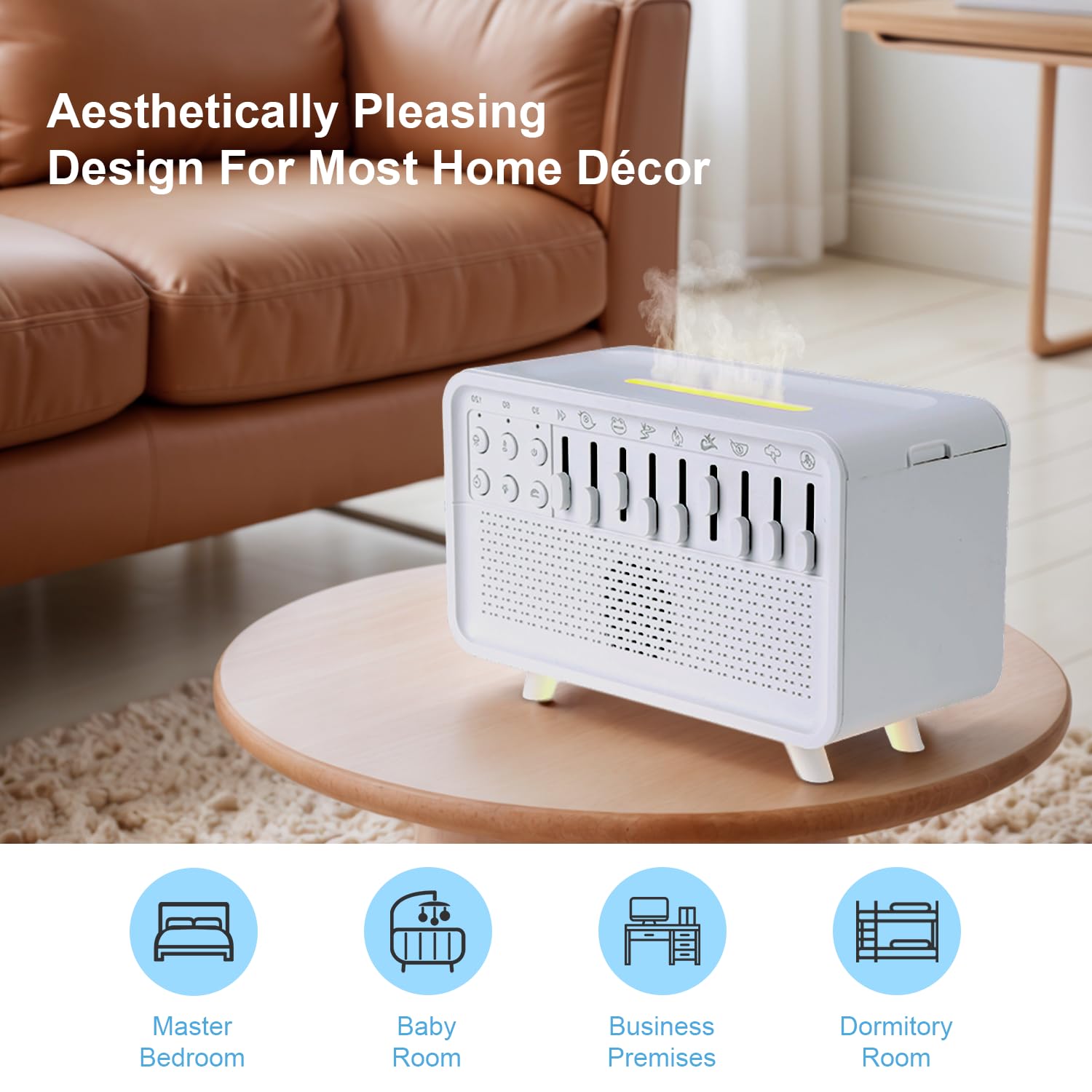 White Noise Air Humidifier with Night Light, 3-in-1 White Noise Sound Machine and Humidifier with 8 Ambient Sounds, USB Powered Diffuser Sound Box, Sleep Sound Machine for Home and Office, Timer