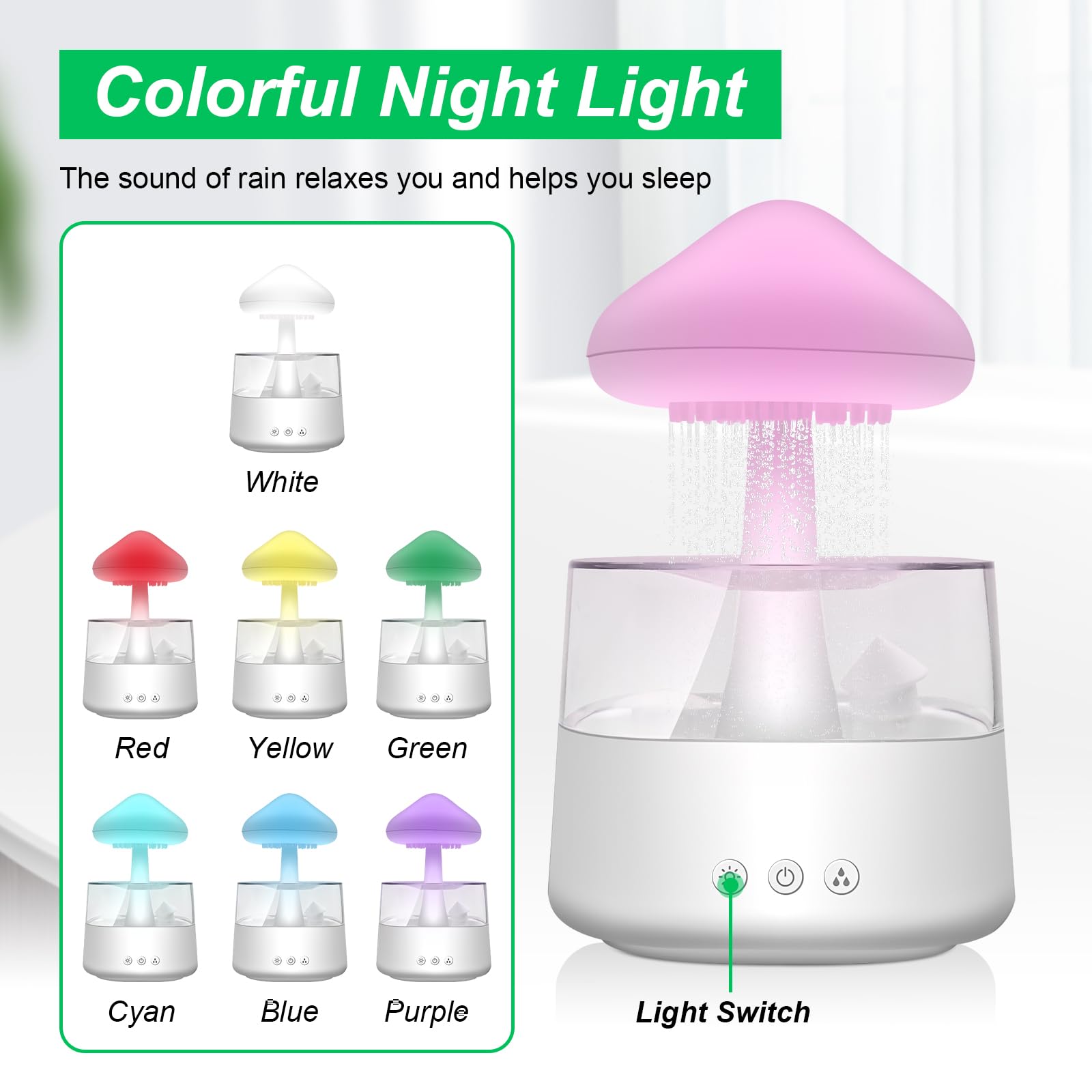 Royzed Cloud Rain Humidifier 450ml 7 Colors, Essential Oil Diffuser with LED Lights, Cloud-Shaped Night Light for Kids Room, Bedroom, Home and Office
