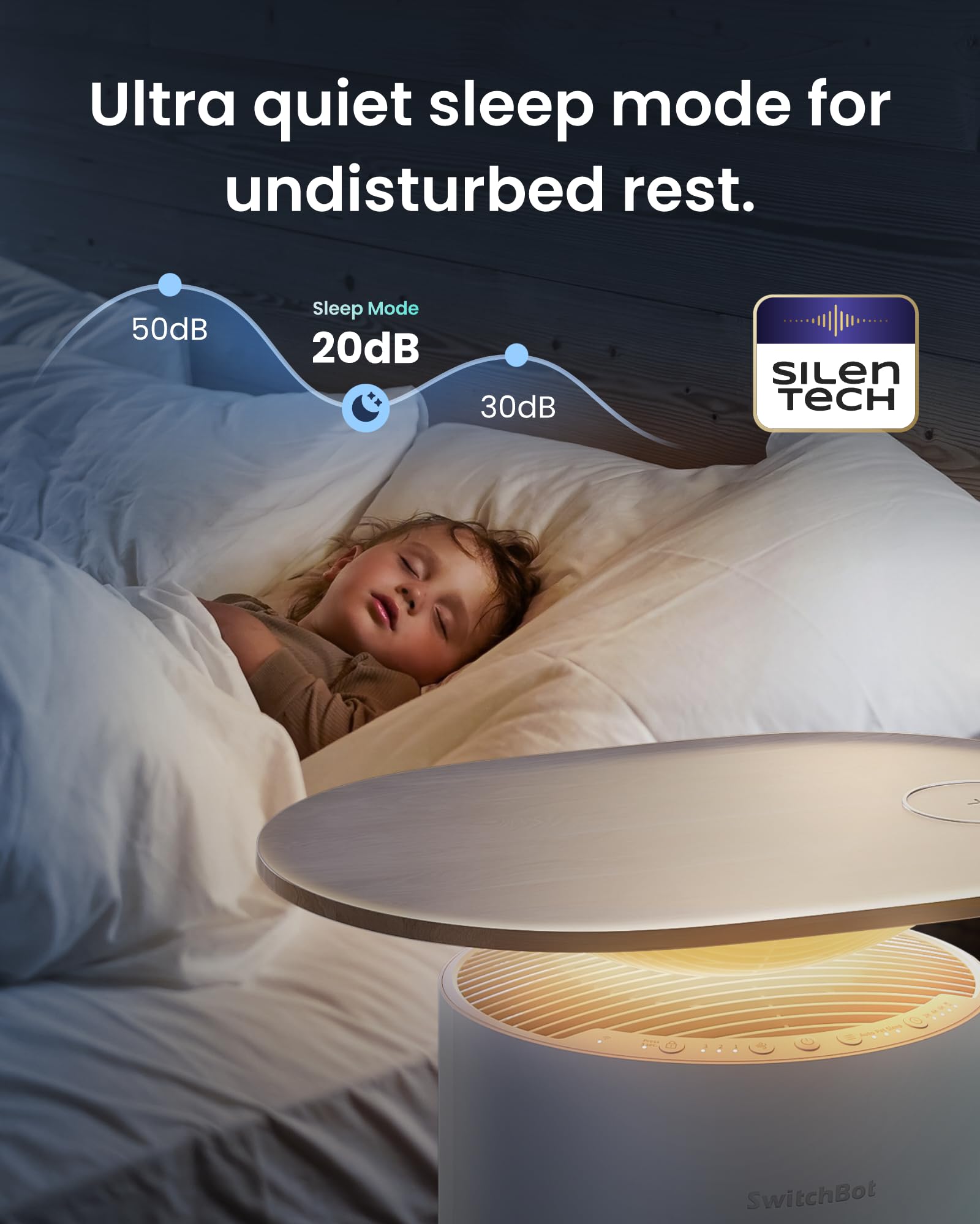 SwitchBot Smart Air Purifier Table - HEPA Filter, Pet Friendly, Ultra Quiet, Wireless Charging, Touch Control, Ideal for Modern Homes