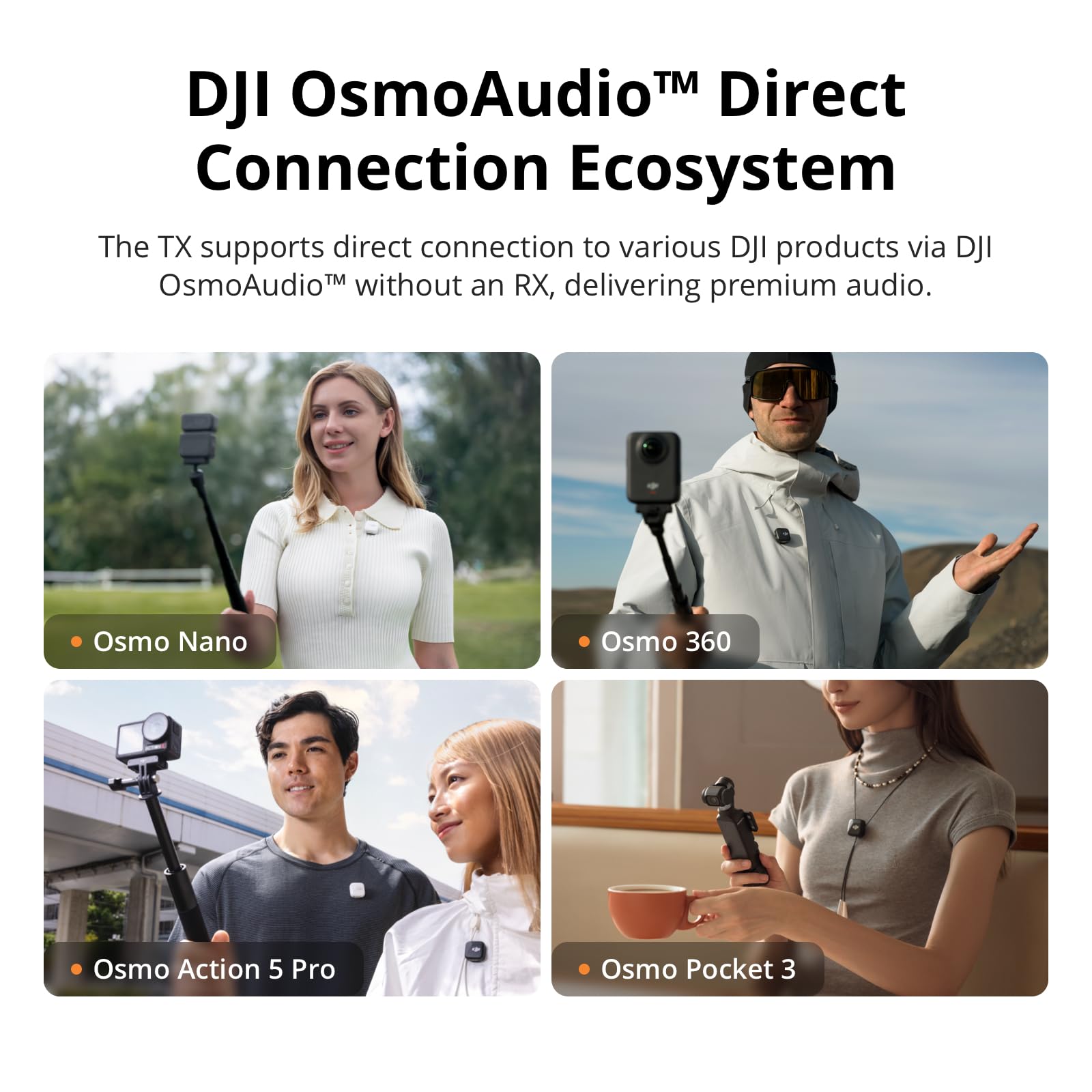 DJI ميكروفون 2 (1 TX + 1 RX)، ميكروفون لاسلكي مع خاصية الغاء الضوضاء الذكية، تسجيل داخلي عائم 32 بت، صوت محسن، نطاق 250 متر (850 قدم)، ميكروفون لايفون، اندرويد، الكاميرا، مدونات الفيديو